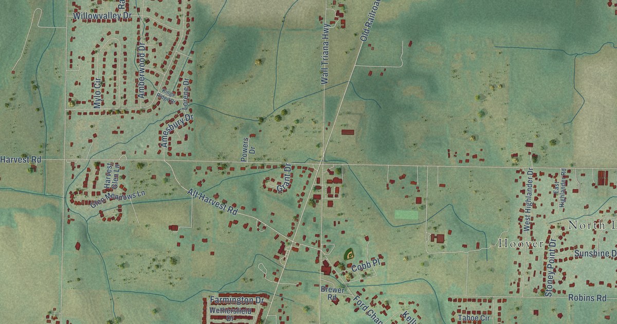 Map of Harvest, Alabama in 2026
