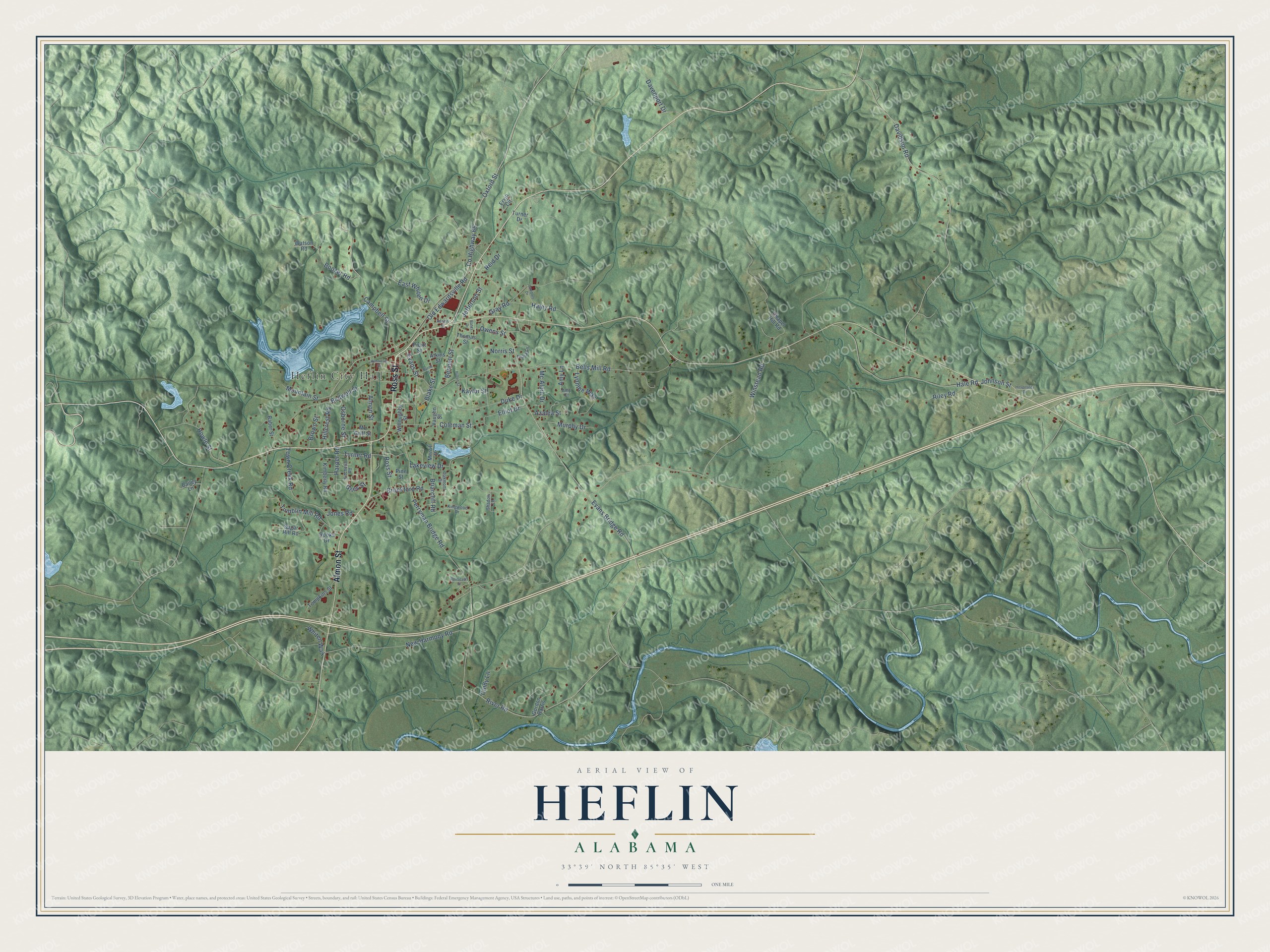 Watermarked full-map preview of Heflin, Alabama