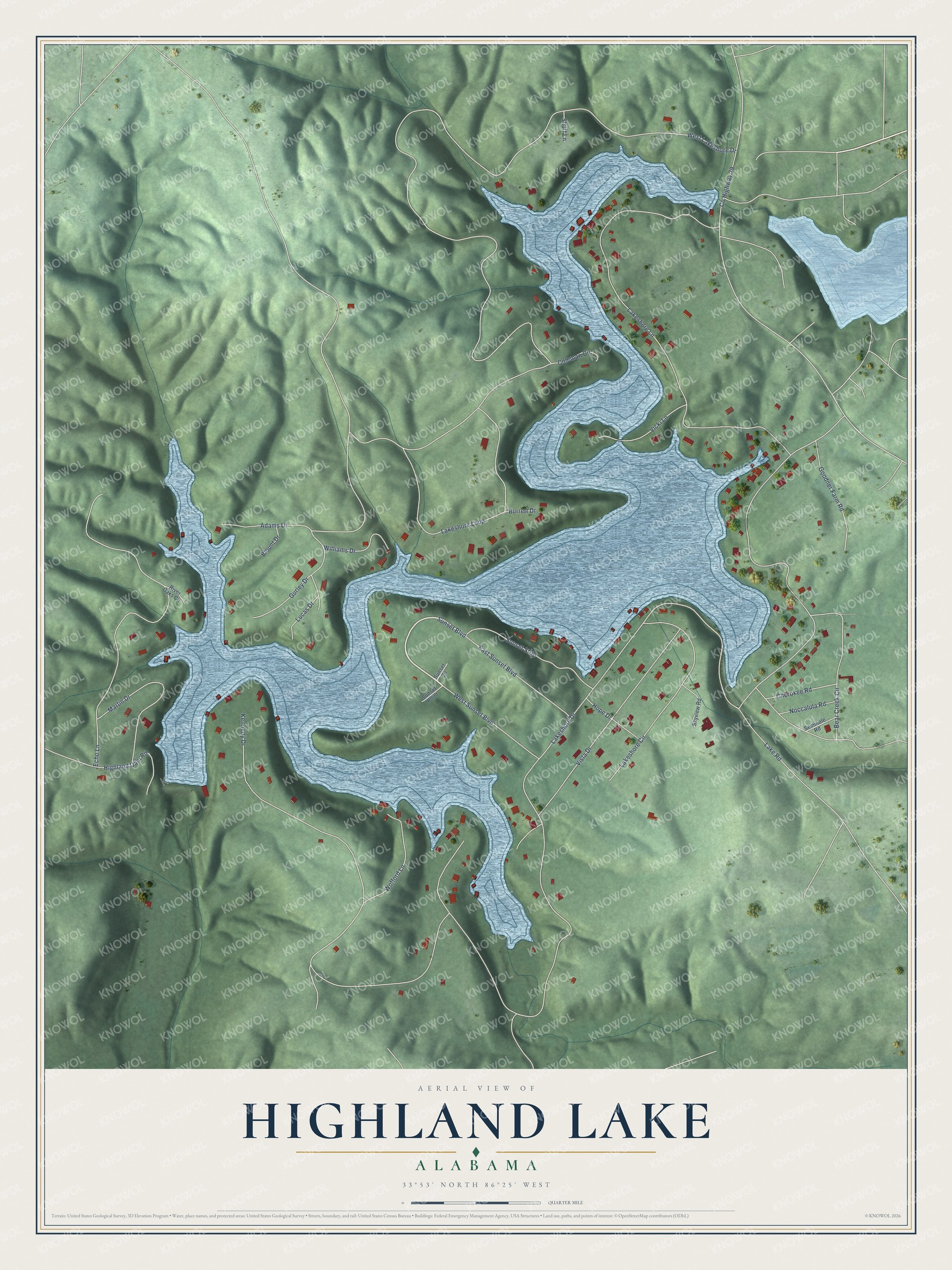 Watermarked full-map preview of Highland Lake, Alabama