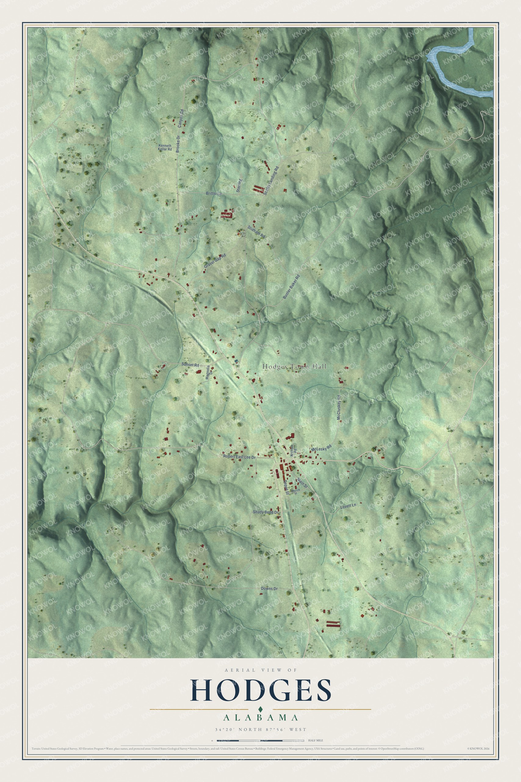 Watermarked full-map preview of Hodges, Alabama