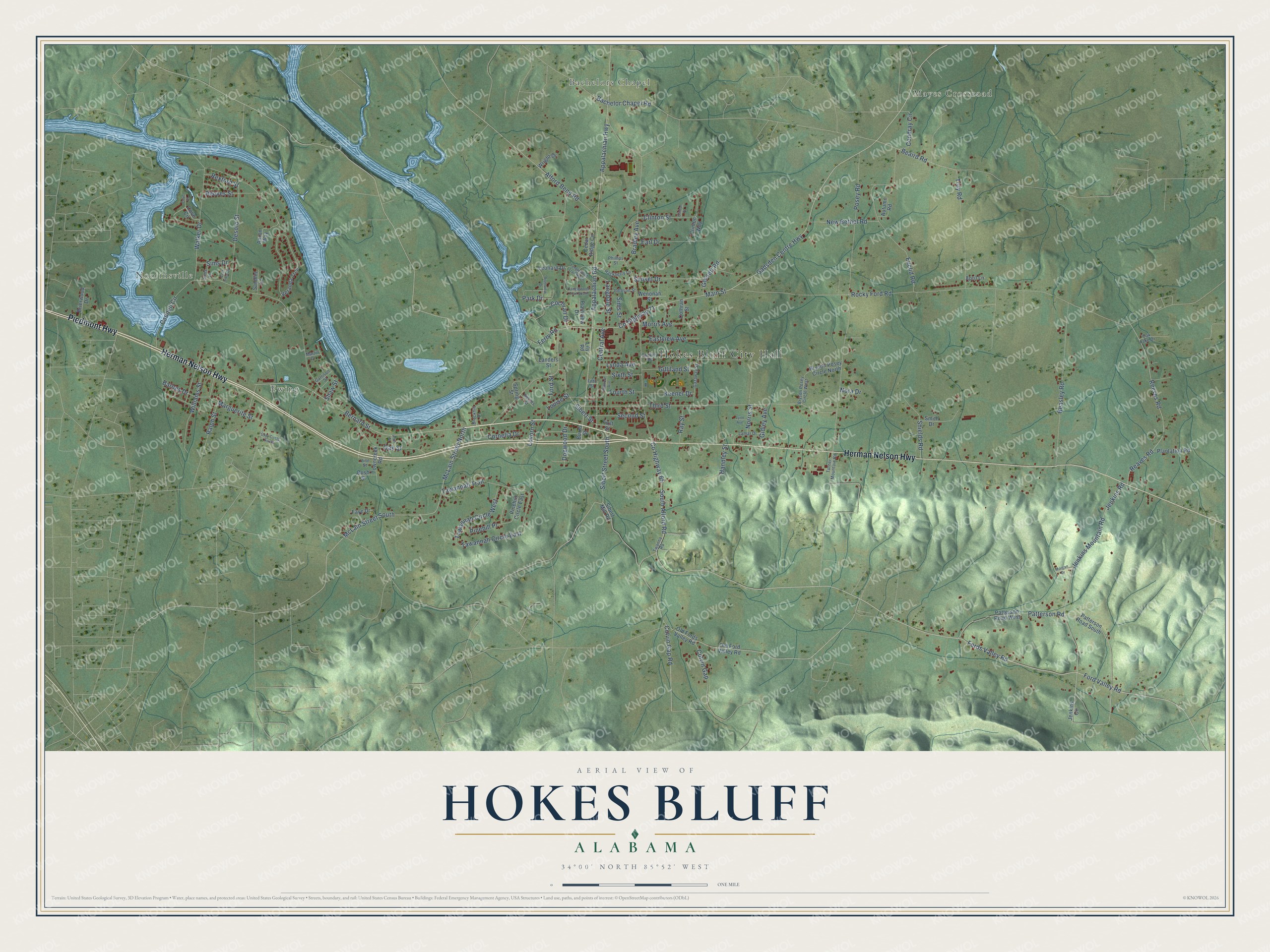 Watermarked full-map preview of Hokes Bluff, Alabama