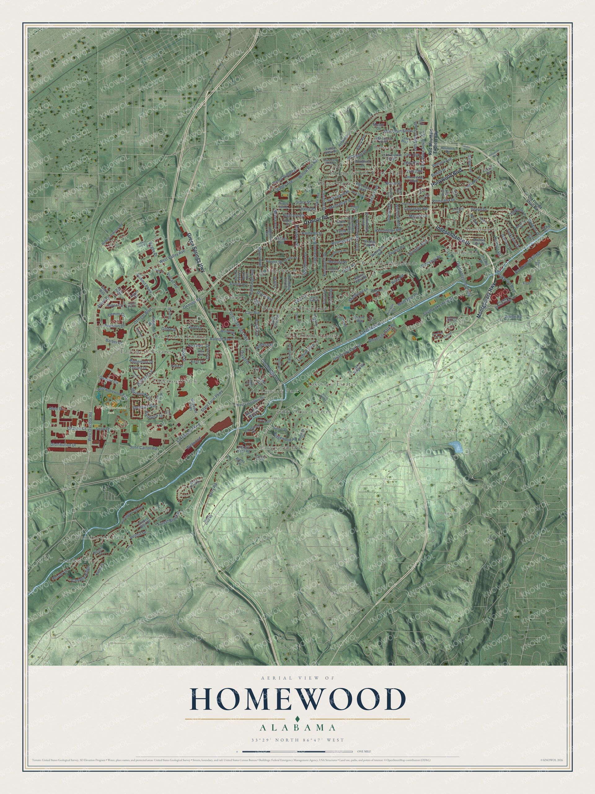 Watermarked full-map preview of Homewood, Alabama