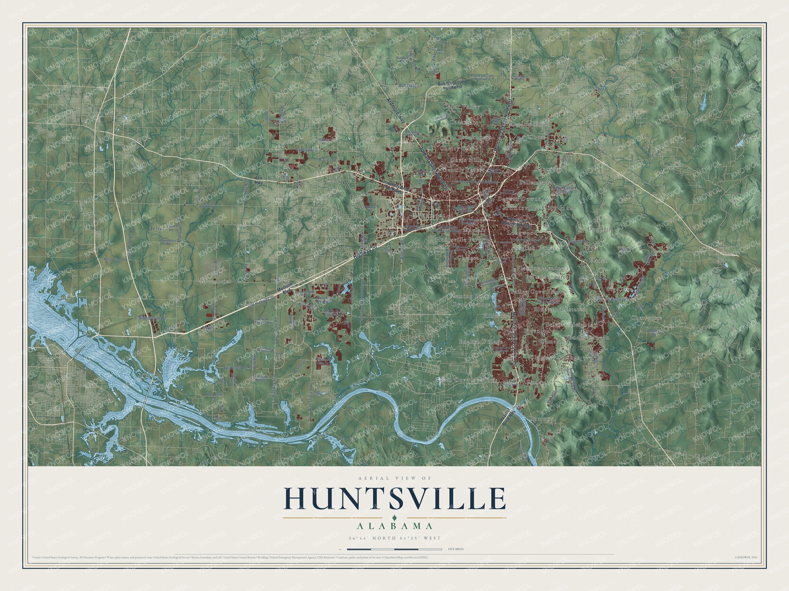 Watermarked full-map preview of Huntsville, Alabama