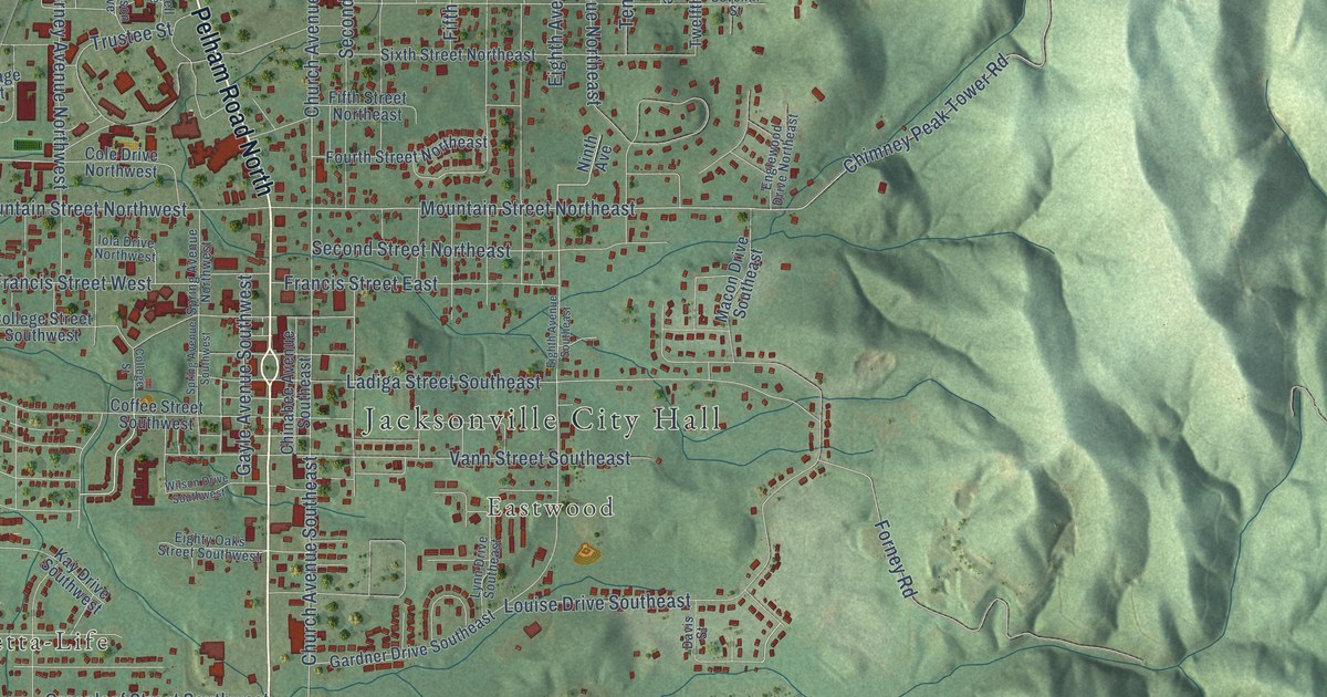 Map of Jacksonville, Alabama in 2026