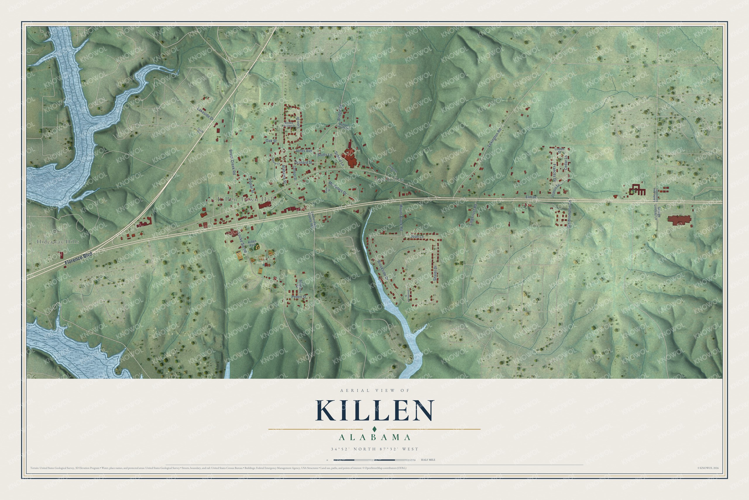 Watermarked full-map preview of Killen, Alabama