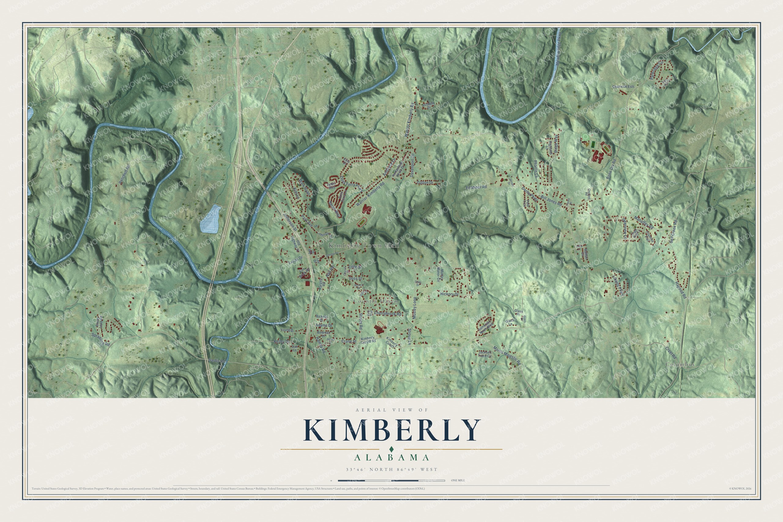 Watermarked full-map preview of Kimberly, Alabama
