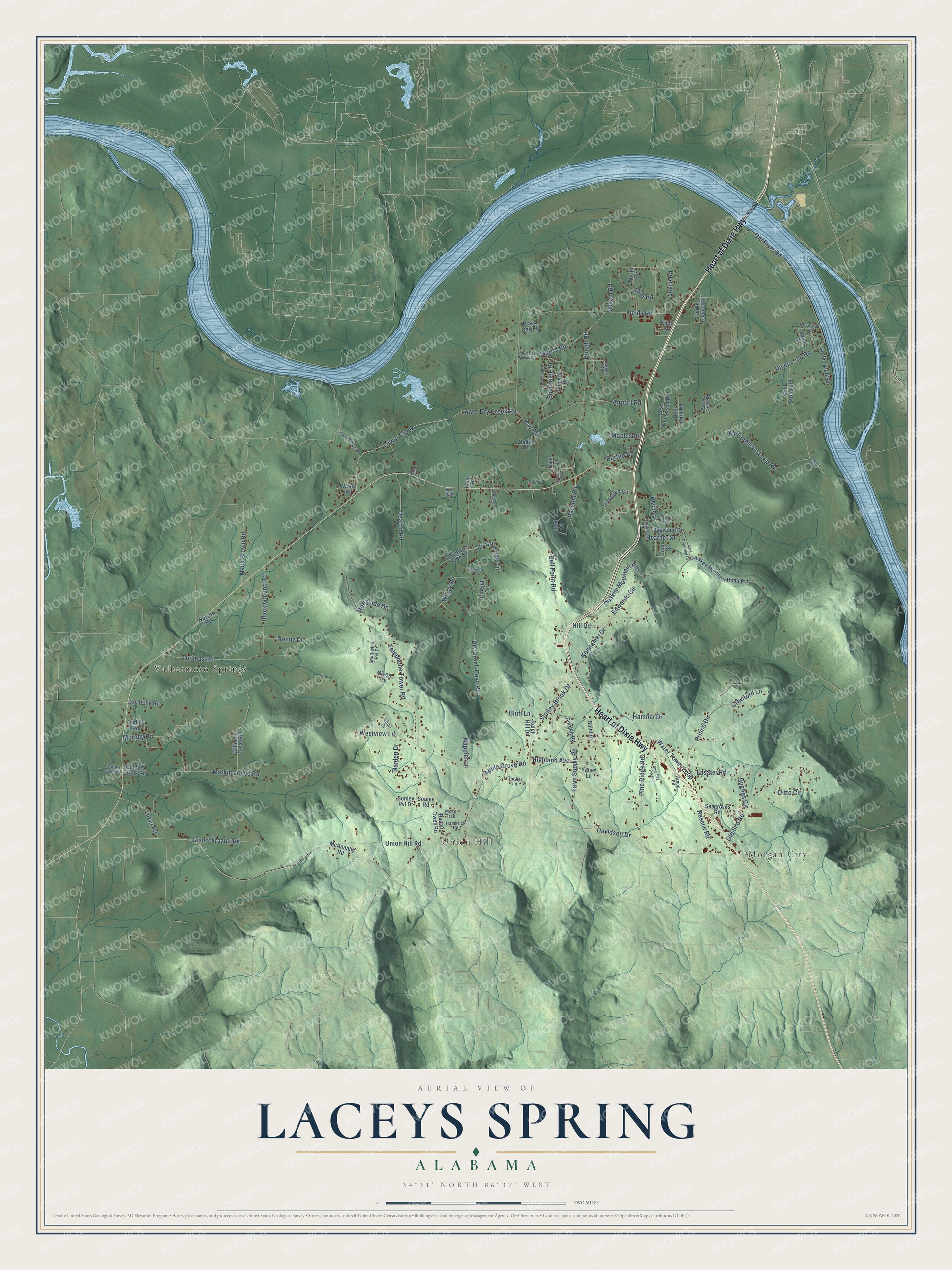 Watermarked full-map preview of Laceys Spring, Alabama
