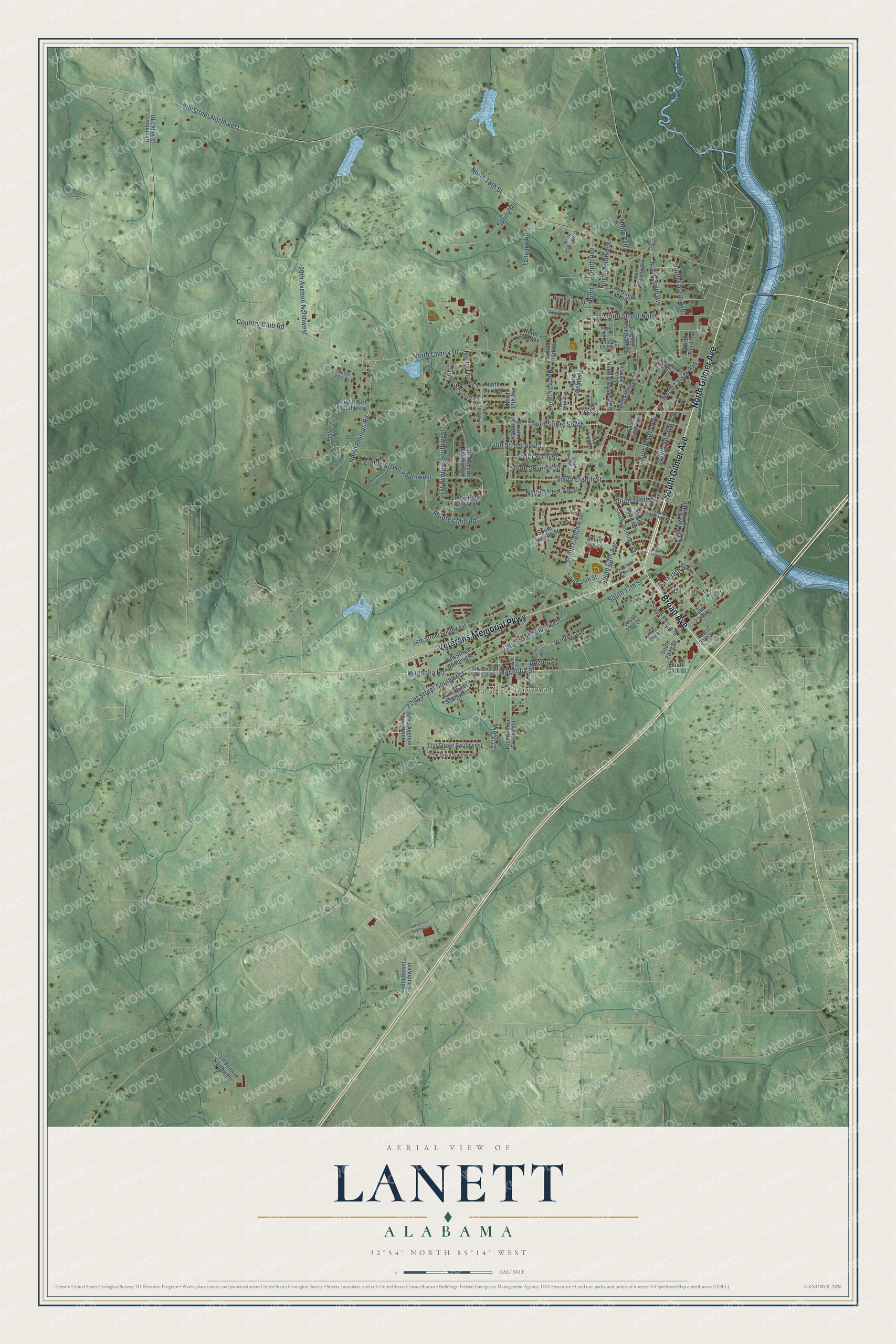 Watermarked full-map preview of Lanett, Alabama