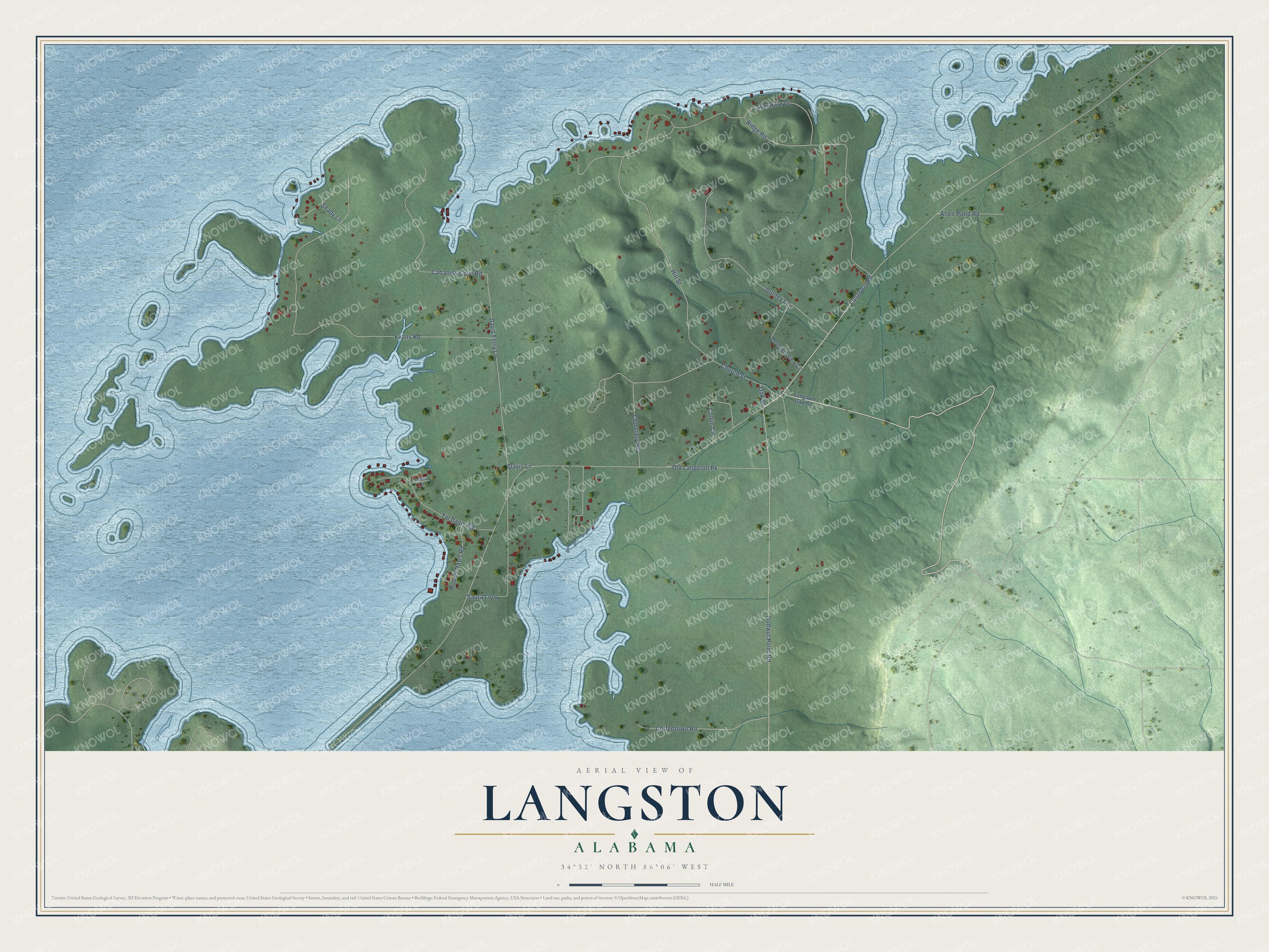 Watermarked full-map preview of Langston, Alabama