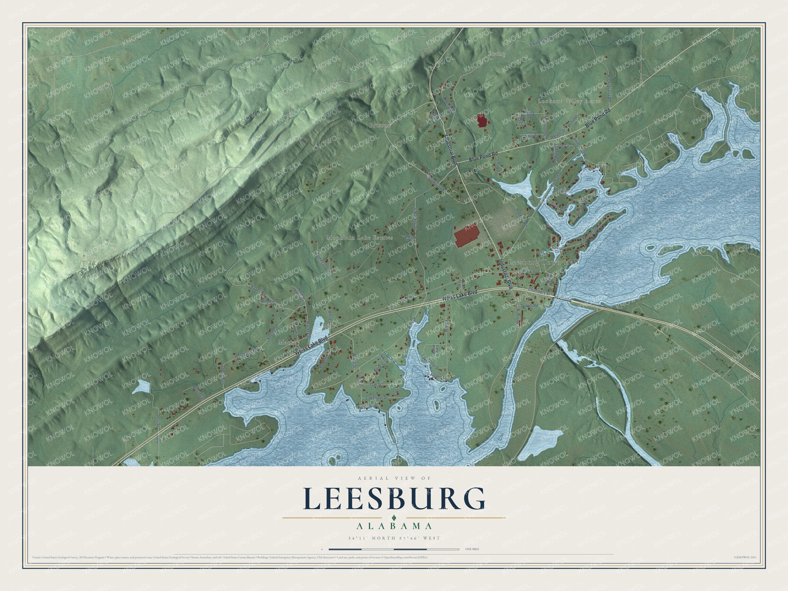 Watermarked full-map preview of Leesburg, Alabama