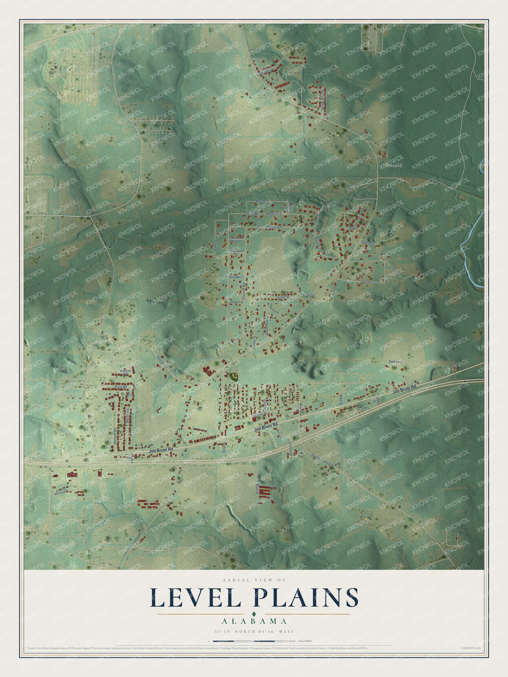 Watermarked full-map preview of Level Plains, Alabama