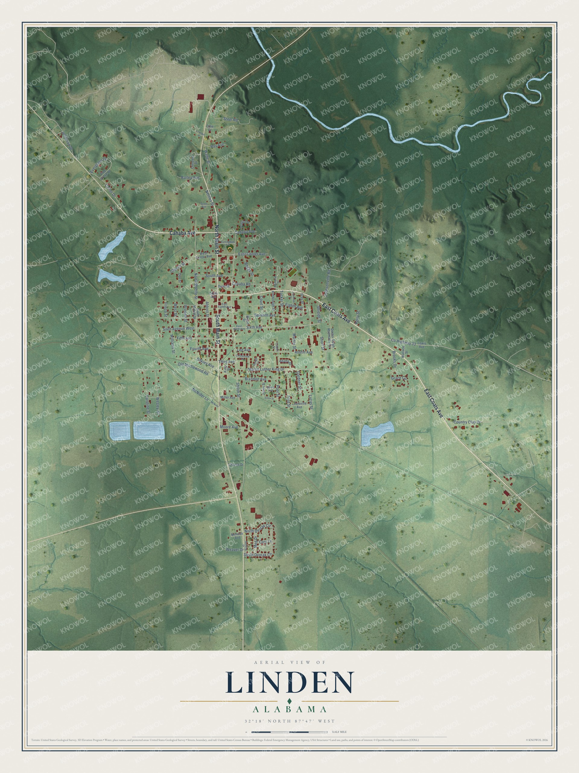 Watermarked full-map preview of Linden, Alabama