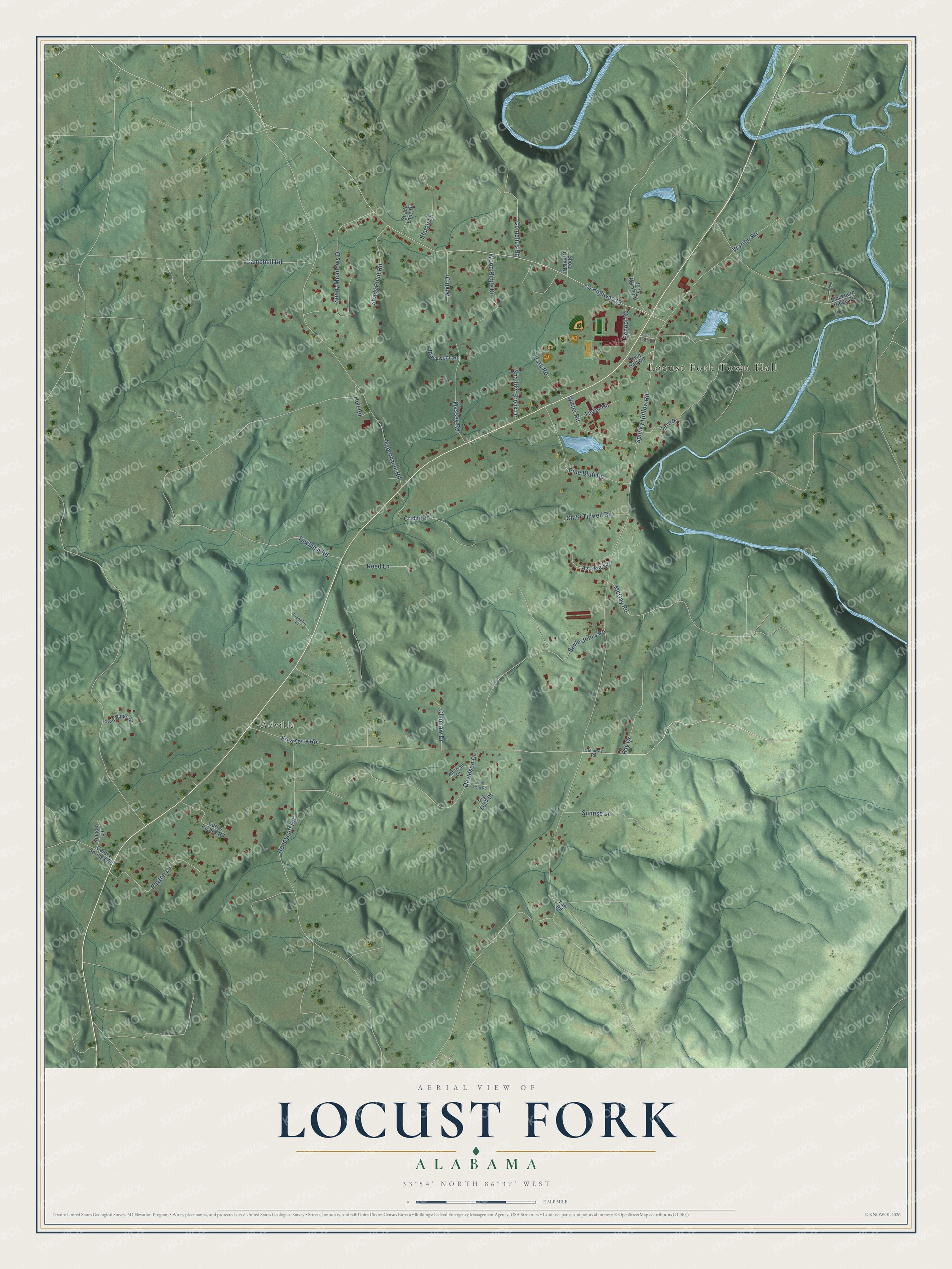 Watermarked full-map preview of Locust Fork, Alabama