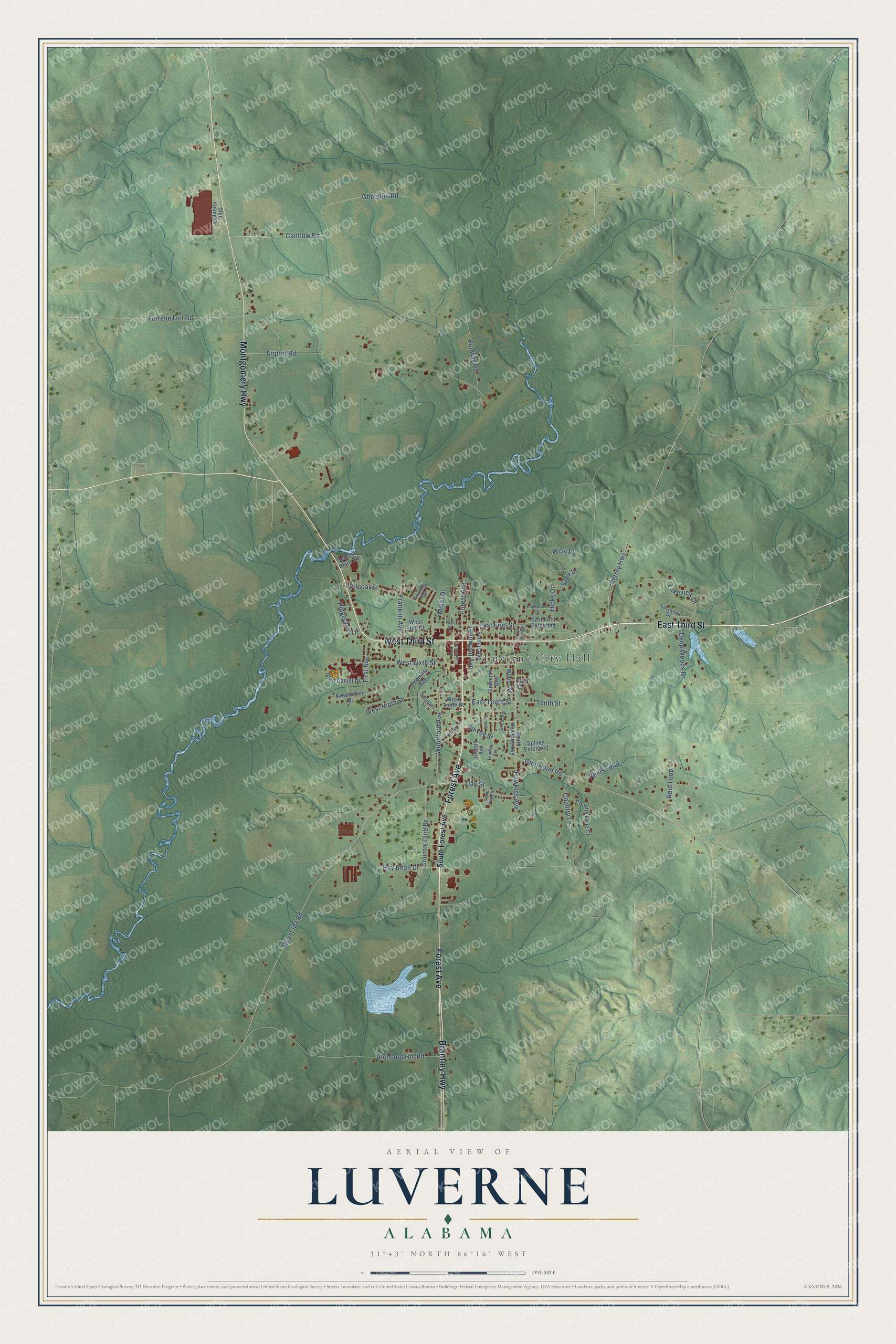 Watermarked full-map preview of Luverne, Alabama