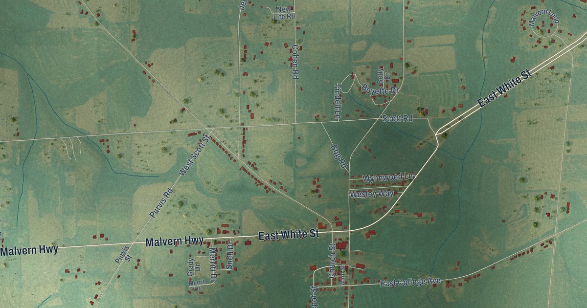 Map of Malvern, Alabama in 2026
