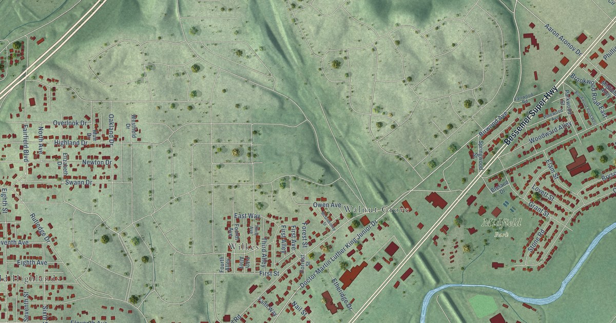 Map of Midfield, Alabama in 2026