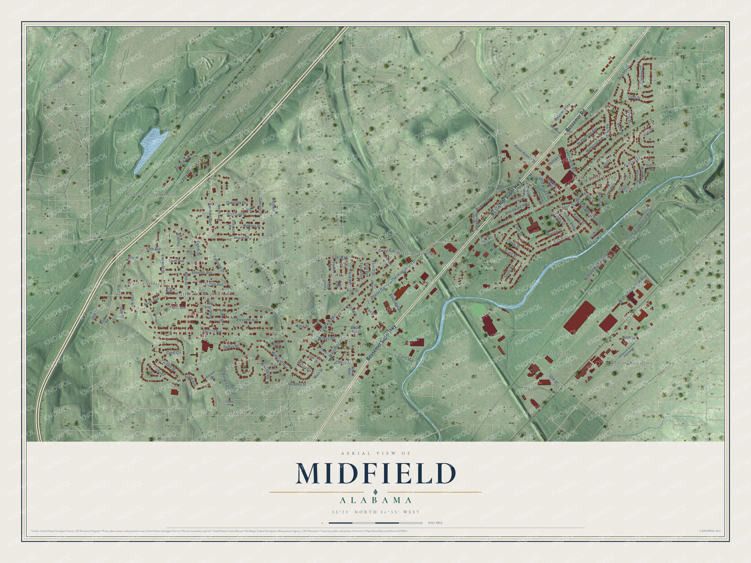 Watermarked full-map preview of Midfield, Alabama