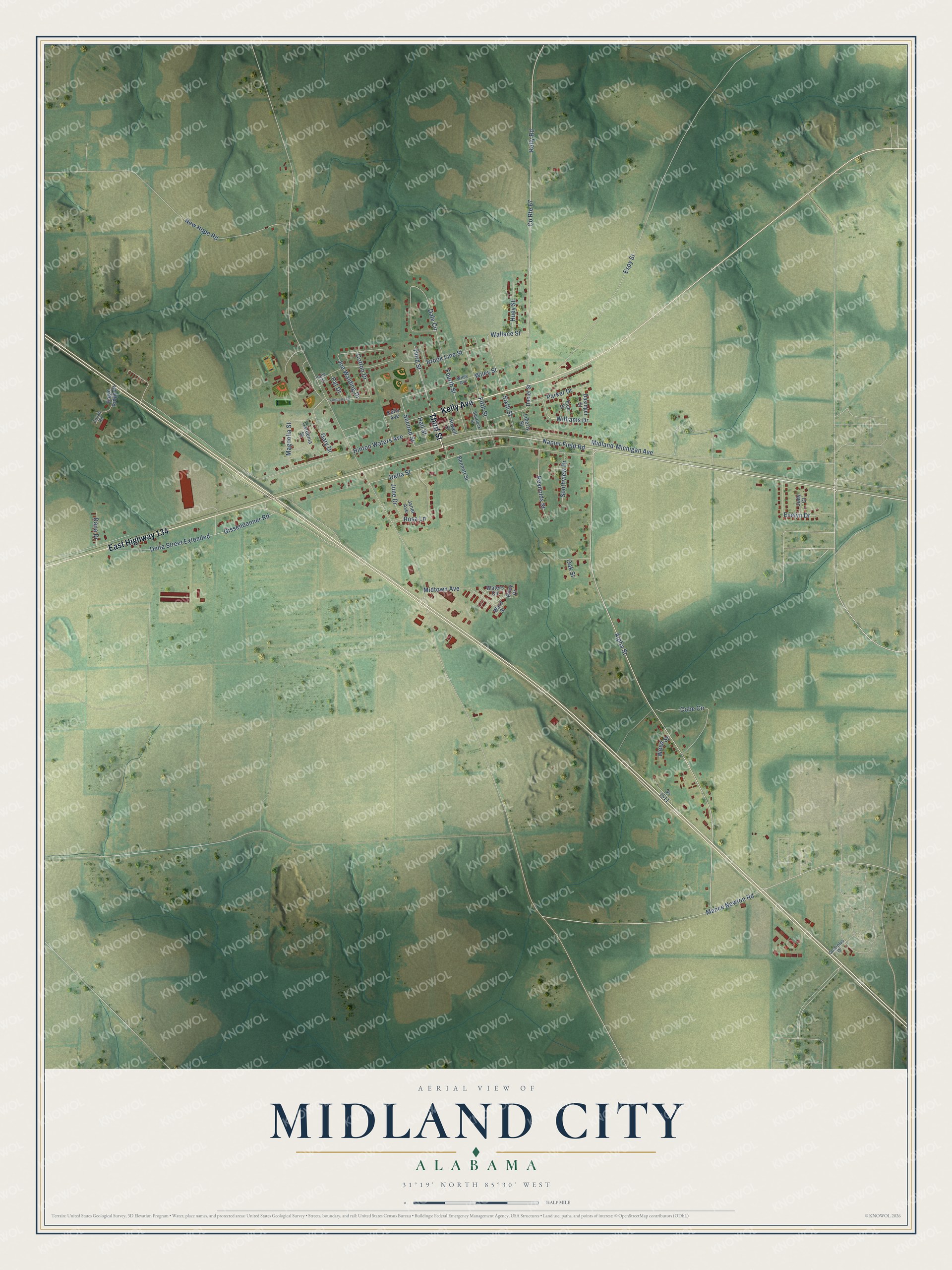 Watermarked full-map preview of Midland City, Alabama