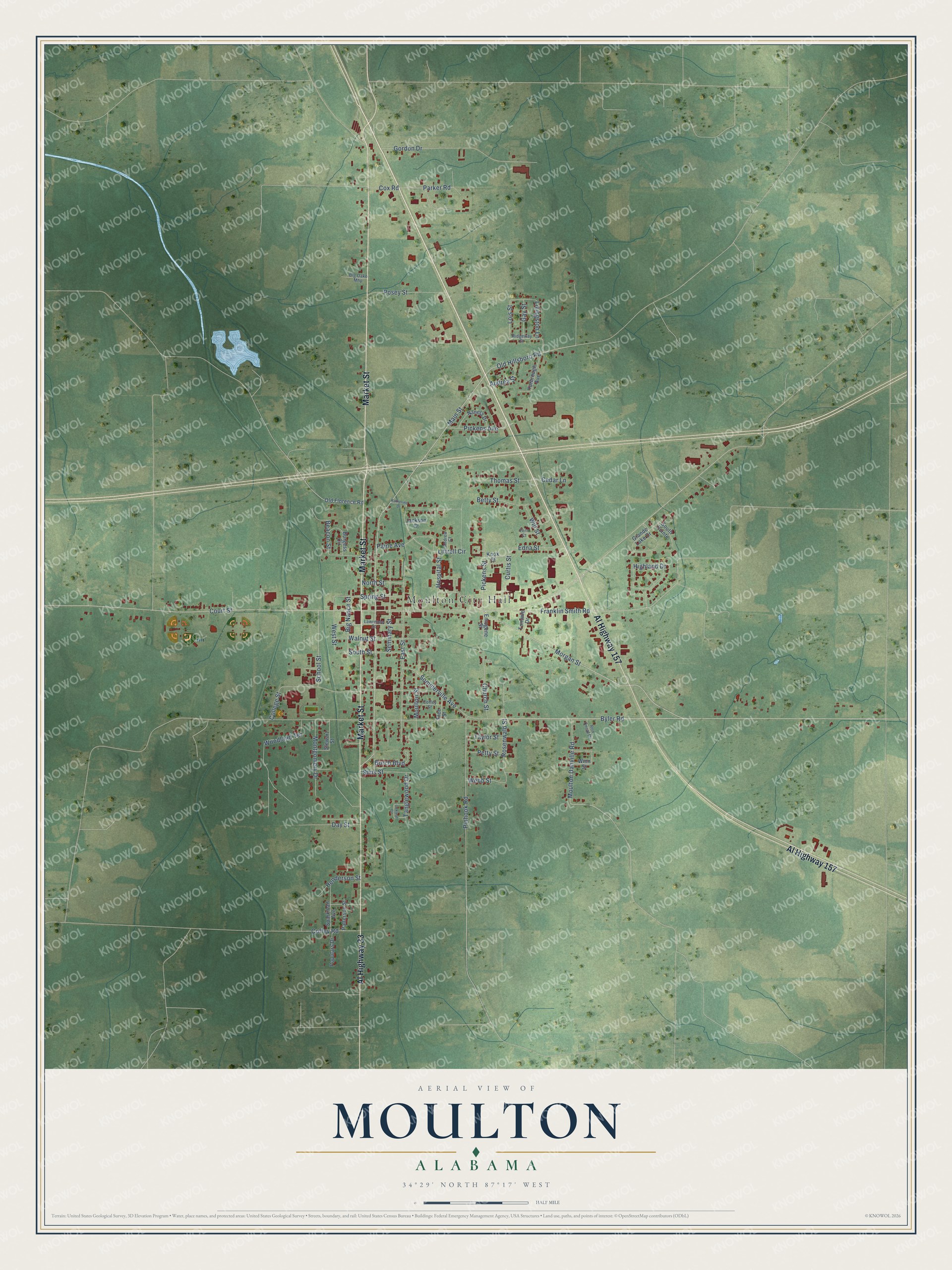 Watermarked full-map preview of Moulton, Alabama
