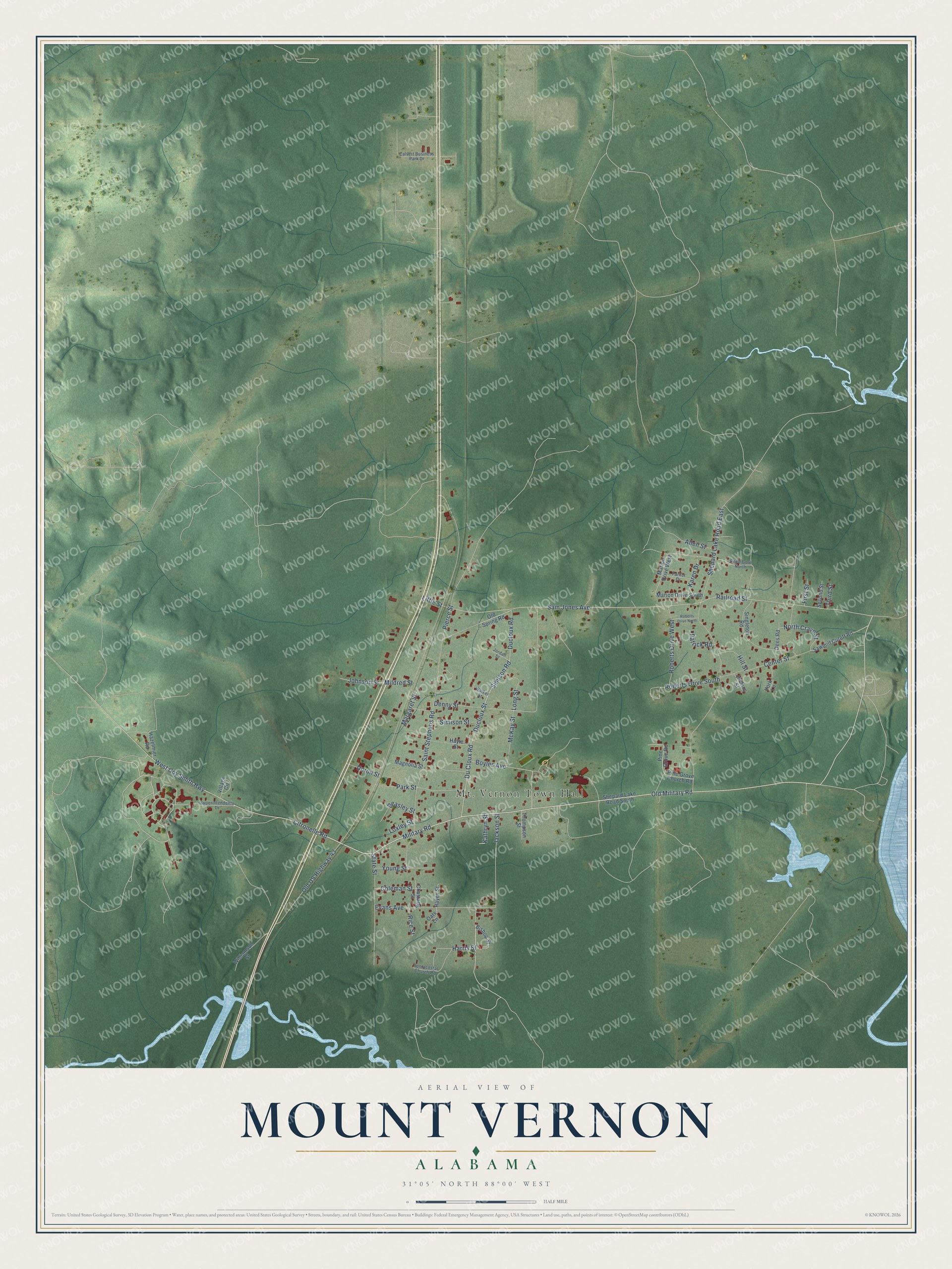 Watermarked full-map preview of Mount Vernon, Alabama