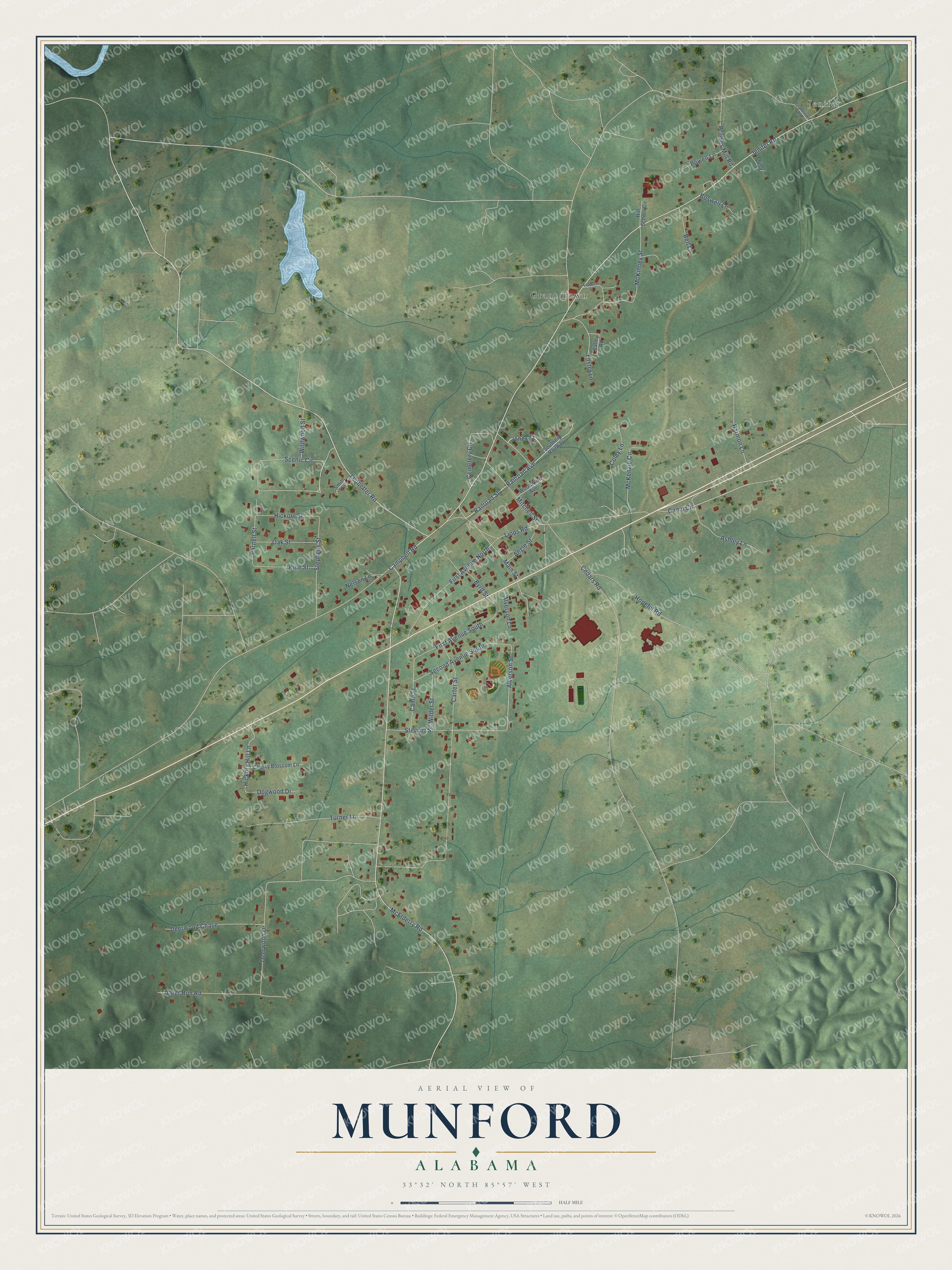 Watermarked full-map preview of Munford, Alabama