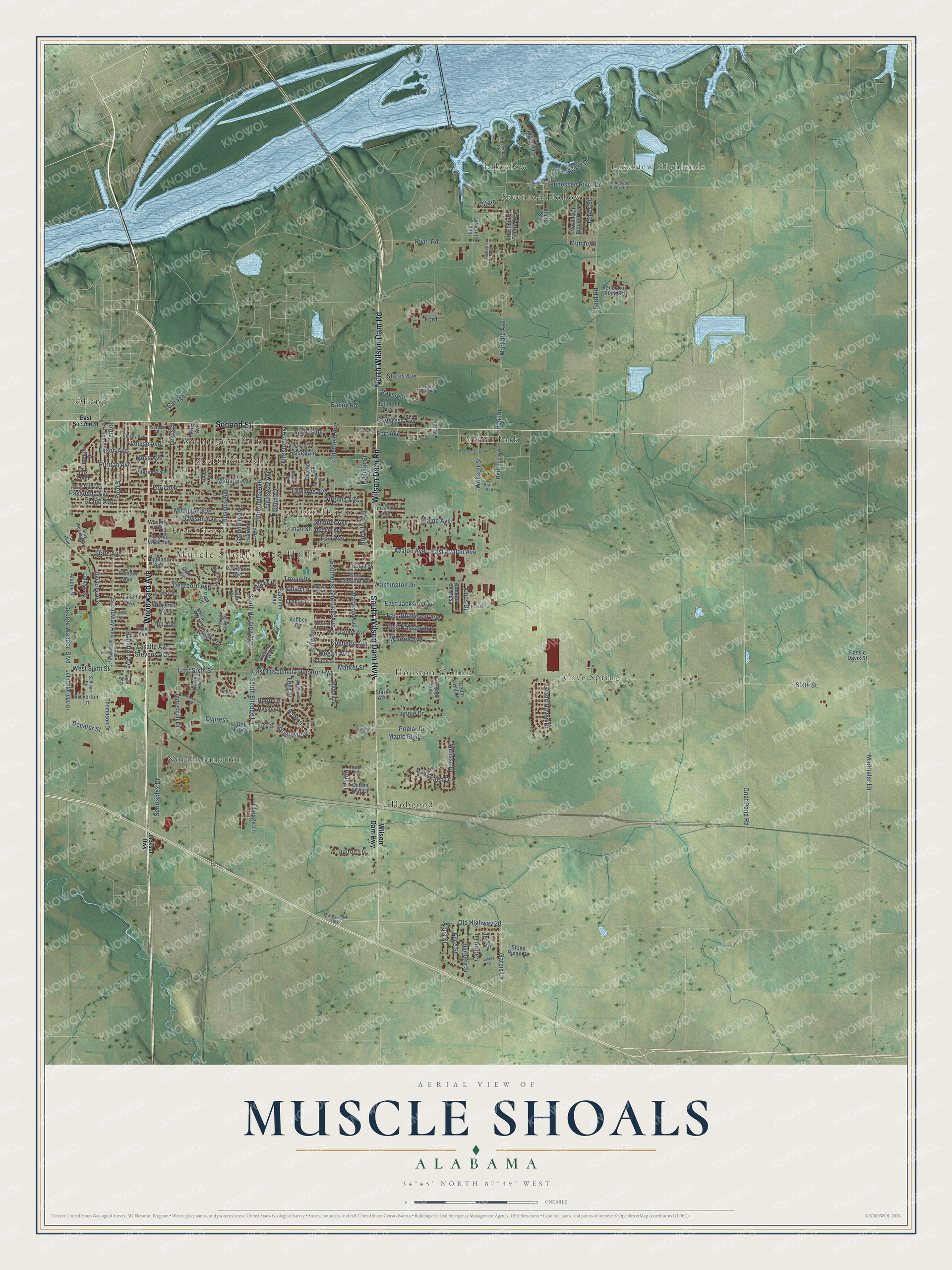 Watermarked full-map preview of Muscle Shoals, Alabama