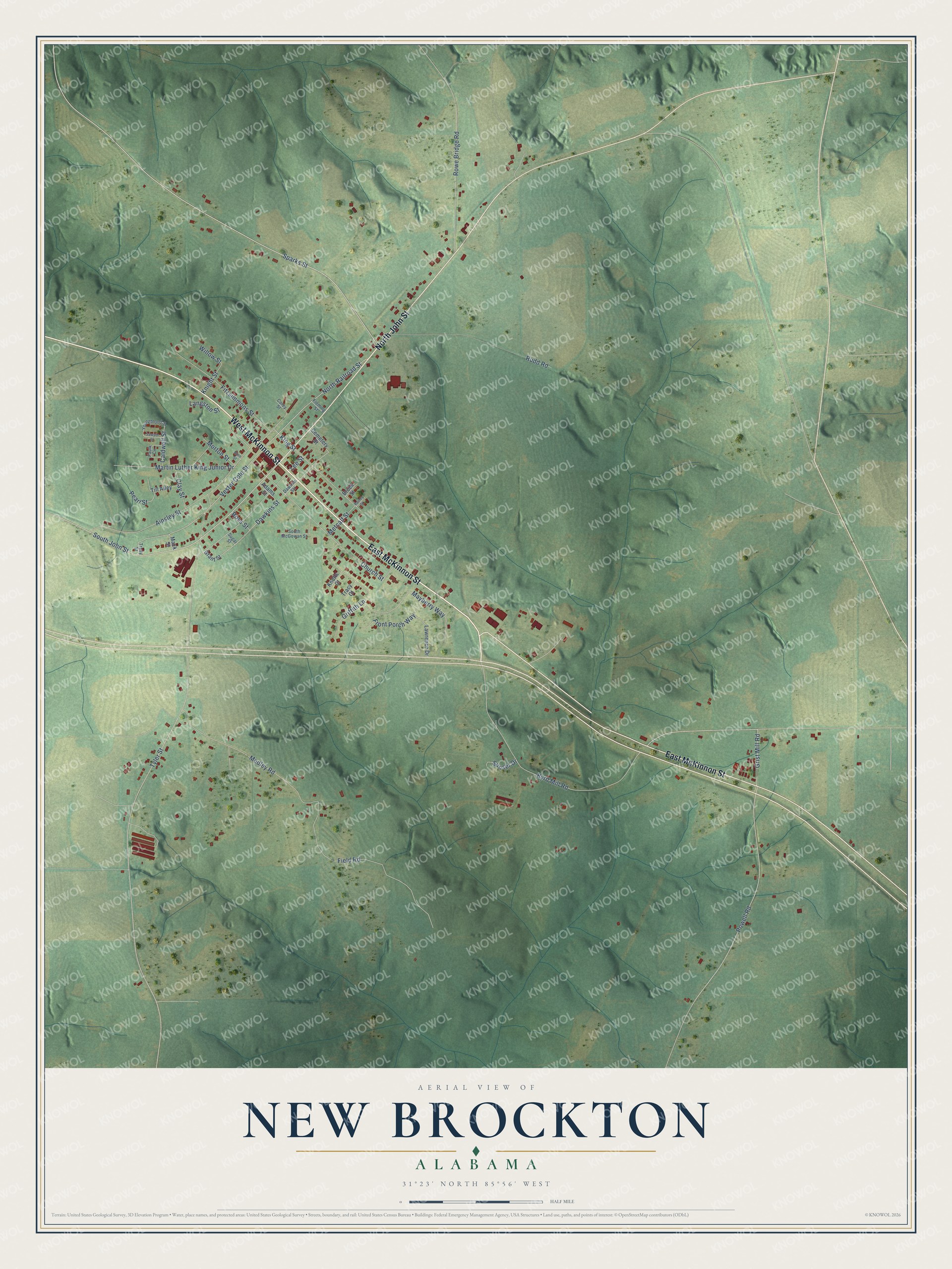 Watermarked full-map preview of New Brockton, Alabama