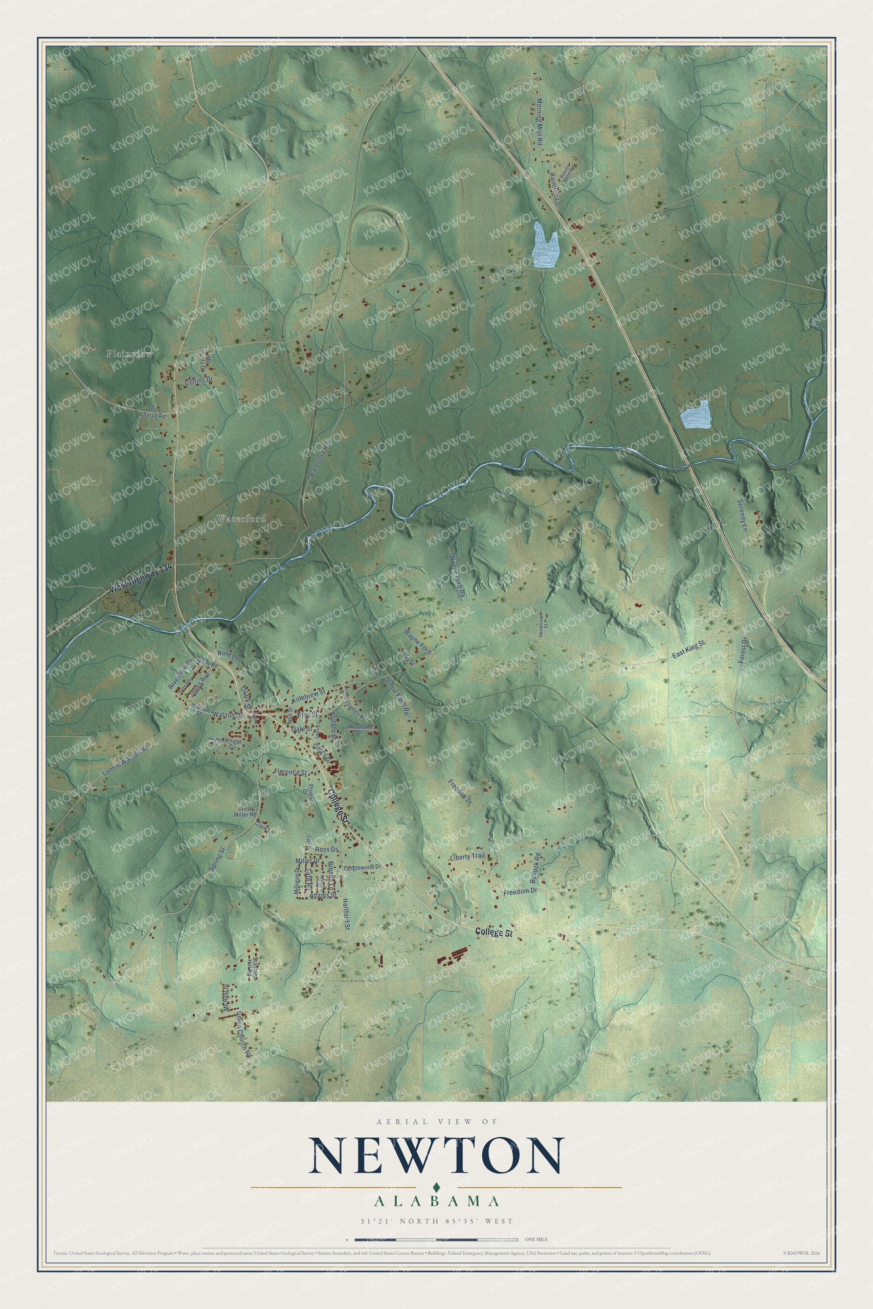 Watermarked full-map preview of Newton, Alabama