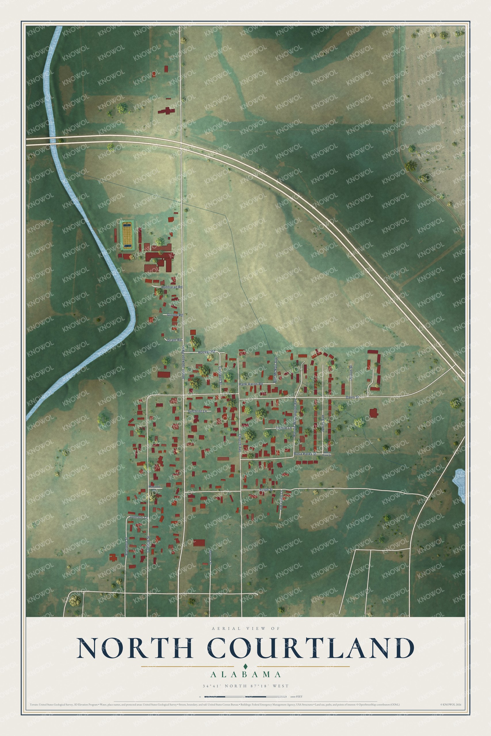 Watermarked full-map preview of North Courtland, Alabama