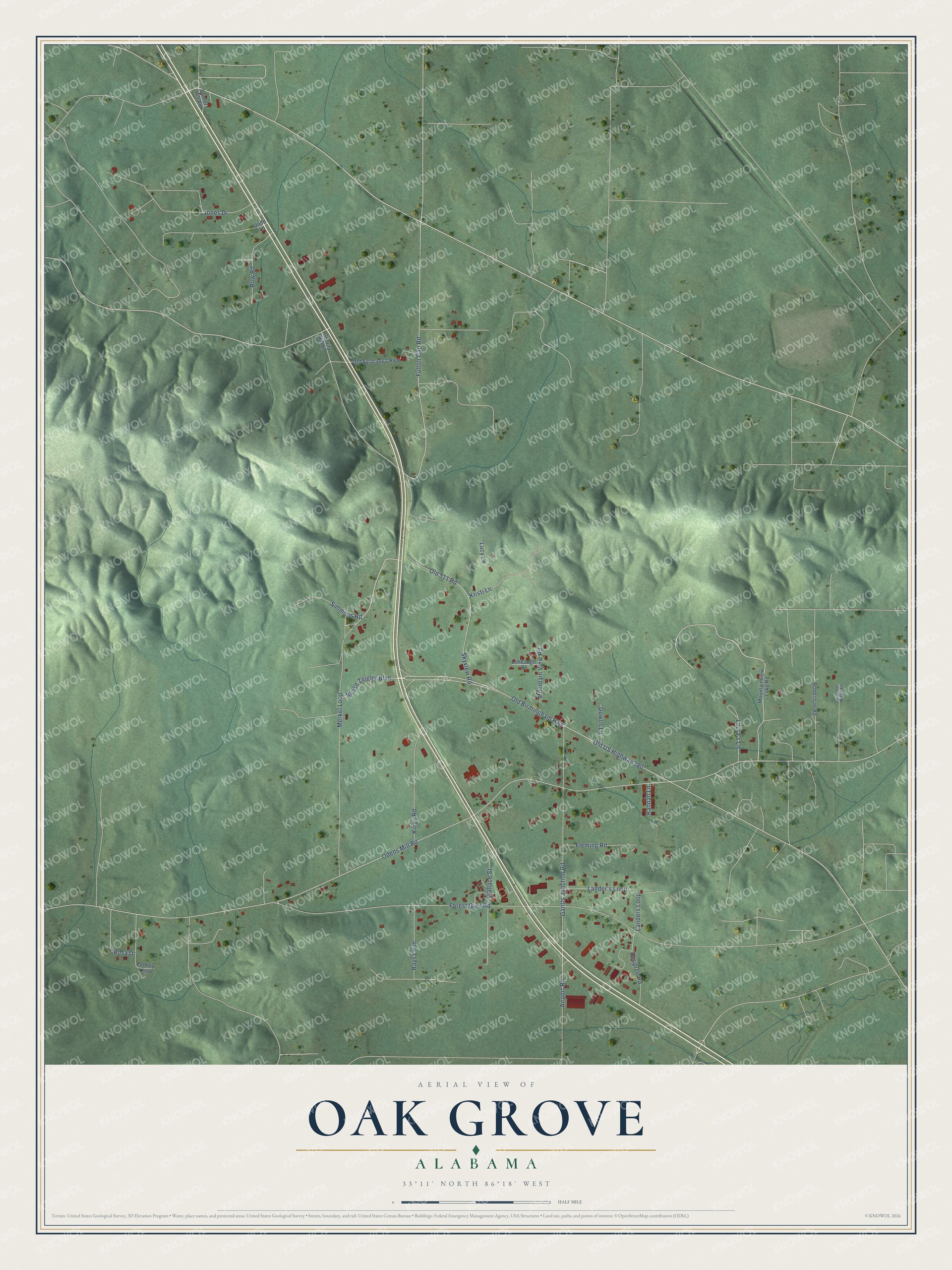 Watermarked full-map preview of Oak Grove, Alabama