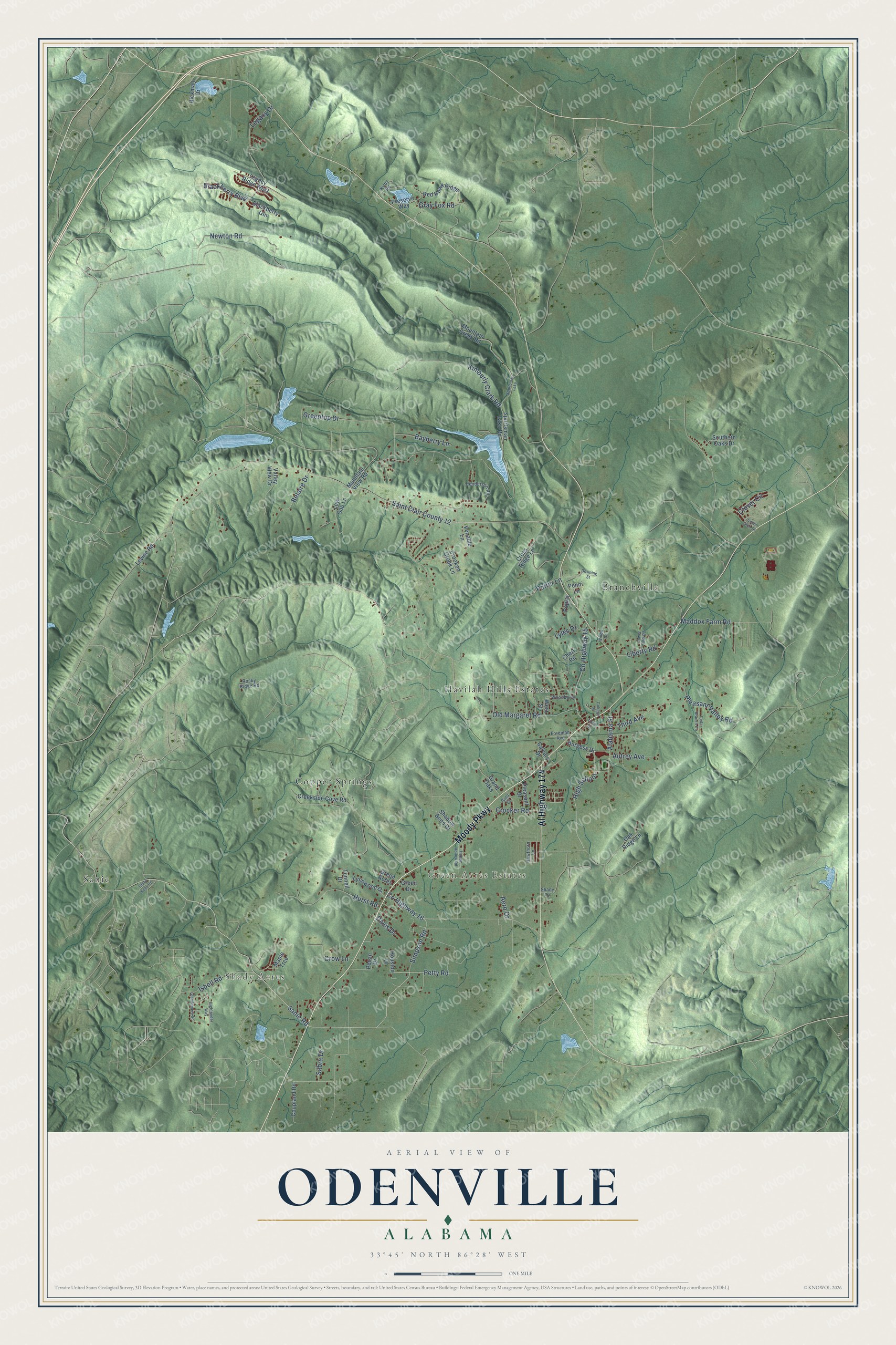 Watermarked full-map preview of Odenville, Alabama