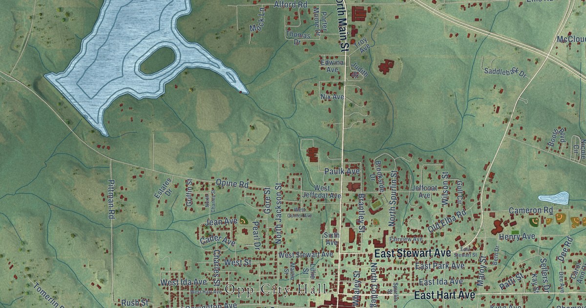 Map of Opp, Alabama in 2026