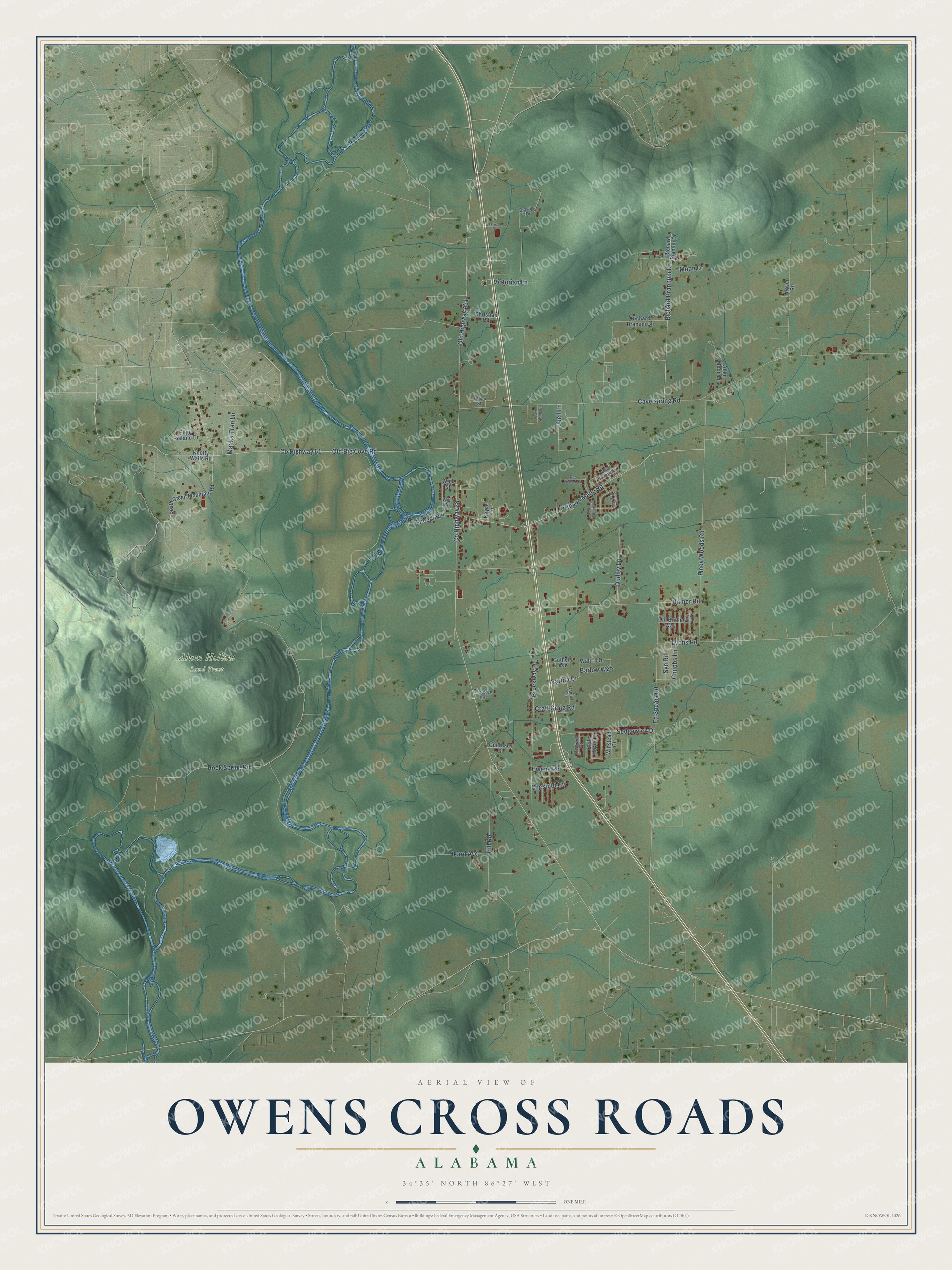 Watermarked full-map preview of Owens Cross Roads, Alabama