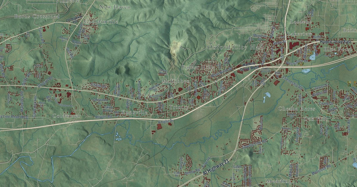 Map of Oxford, Alabama in 2026