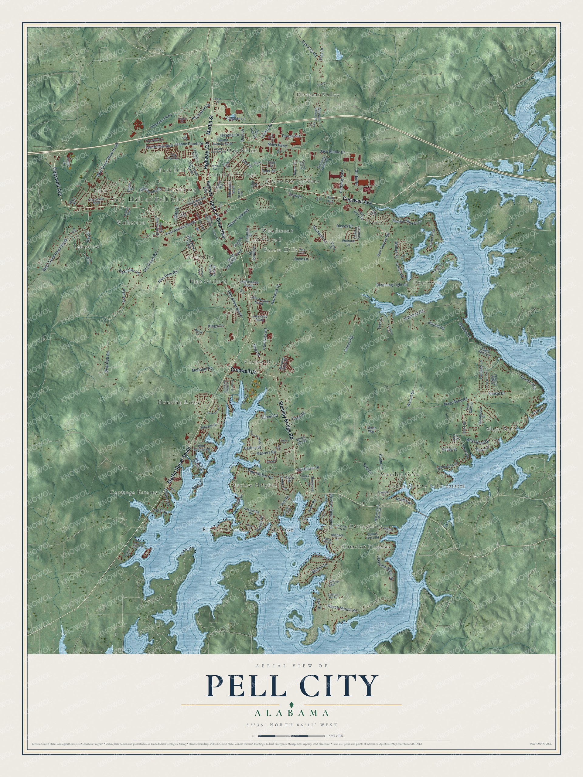 Watermarked full-map preview of Pell City, Alabama