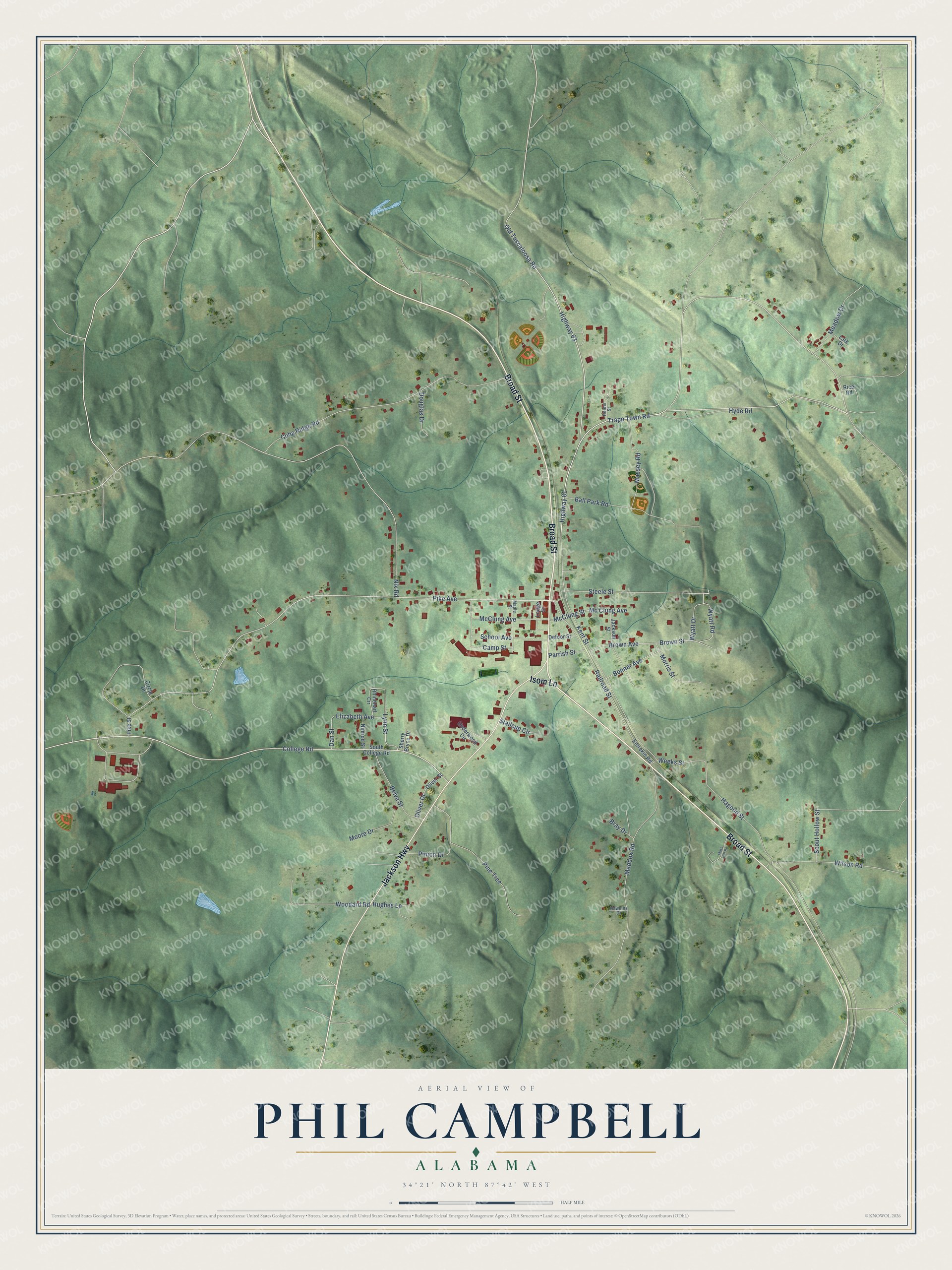 Watermarked full-map preview of Phil Campbell, Alabama