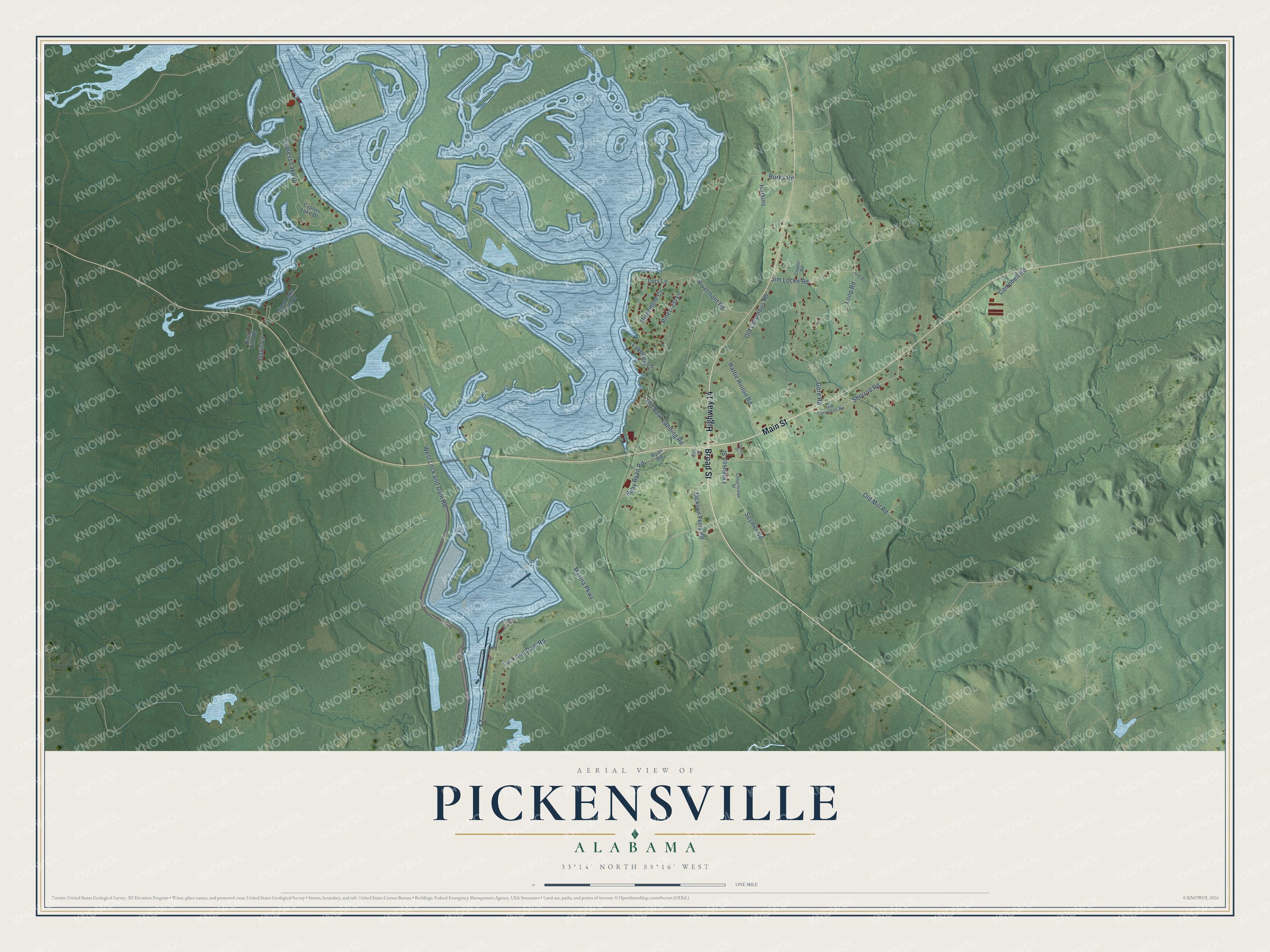 Watermarked full-map preview of Pickensville, Alabama