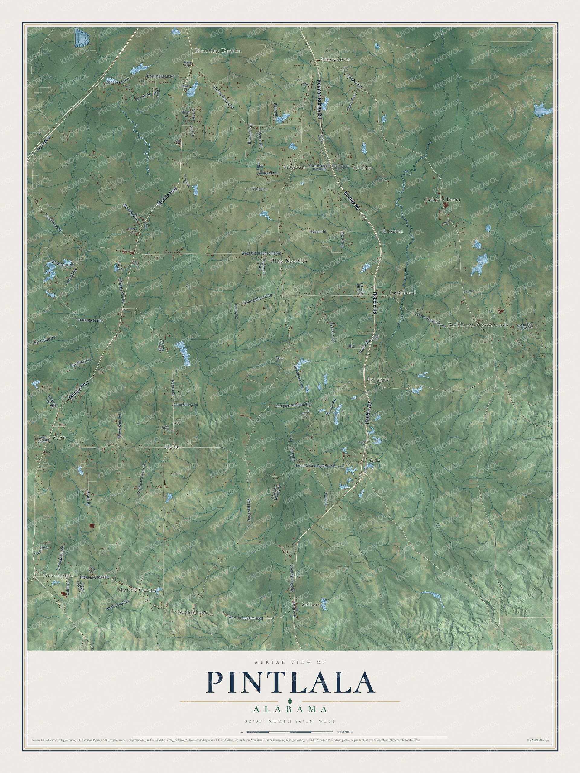 Watermarked full-map preview of Pintlala, Alabama