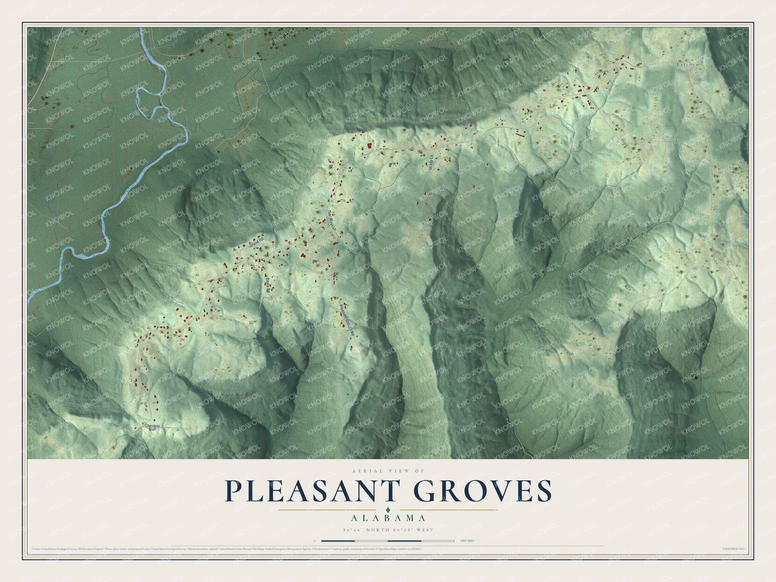 Watermarked full-map preview of Pleasant Groves, Alabama