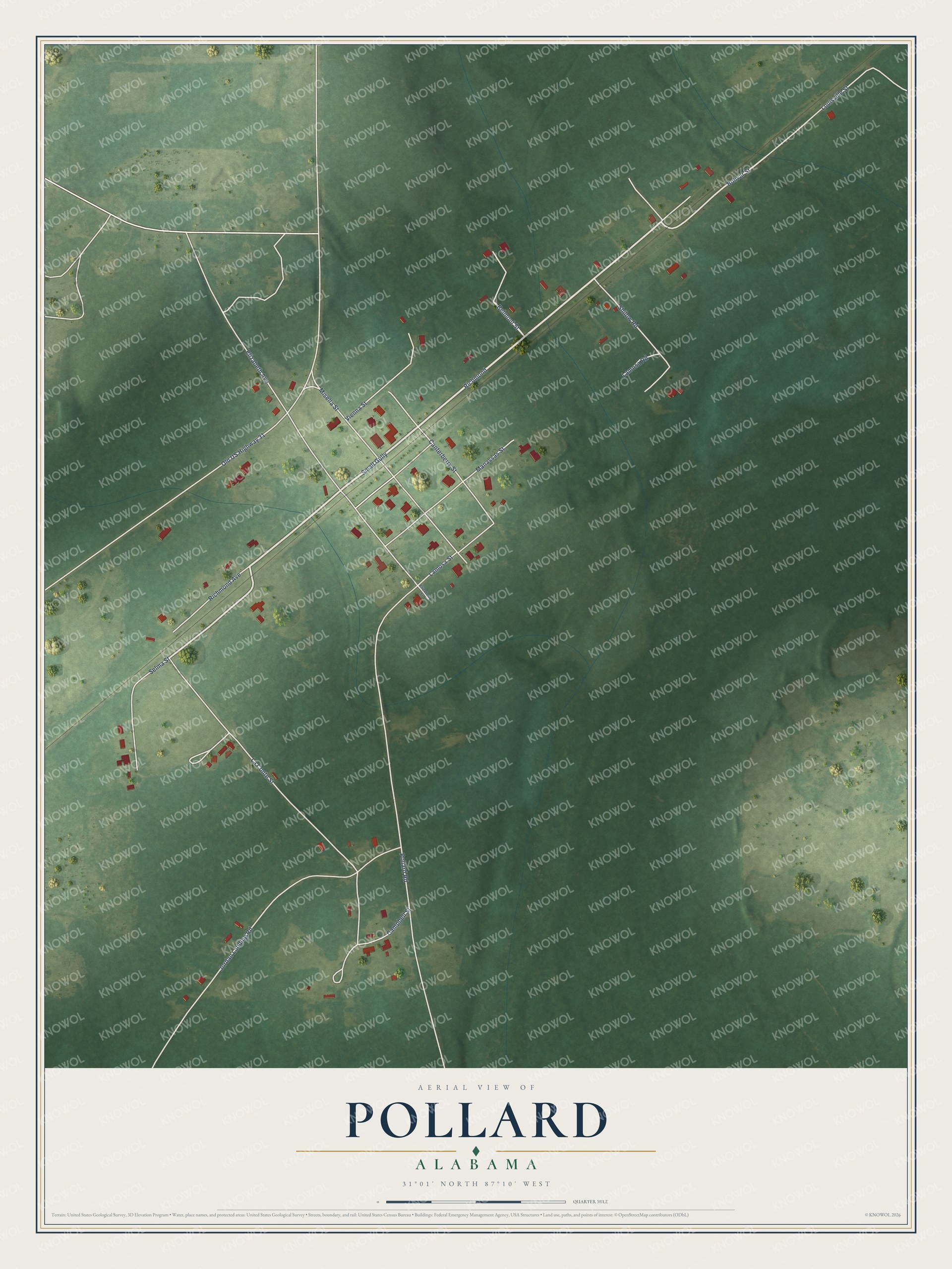 Watermarked full-map preview of Pollard, Alabama