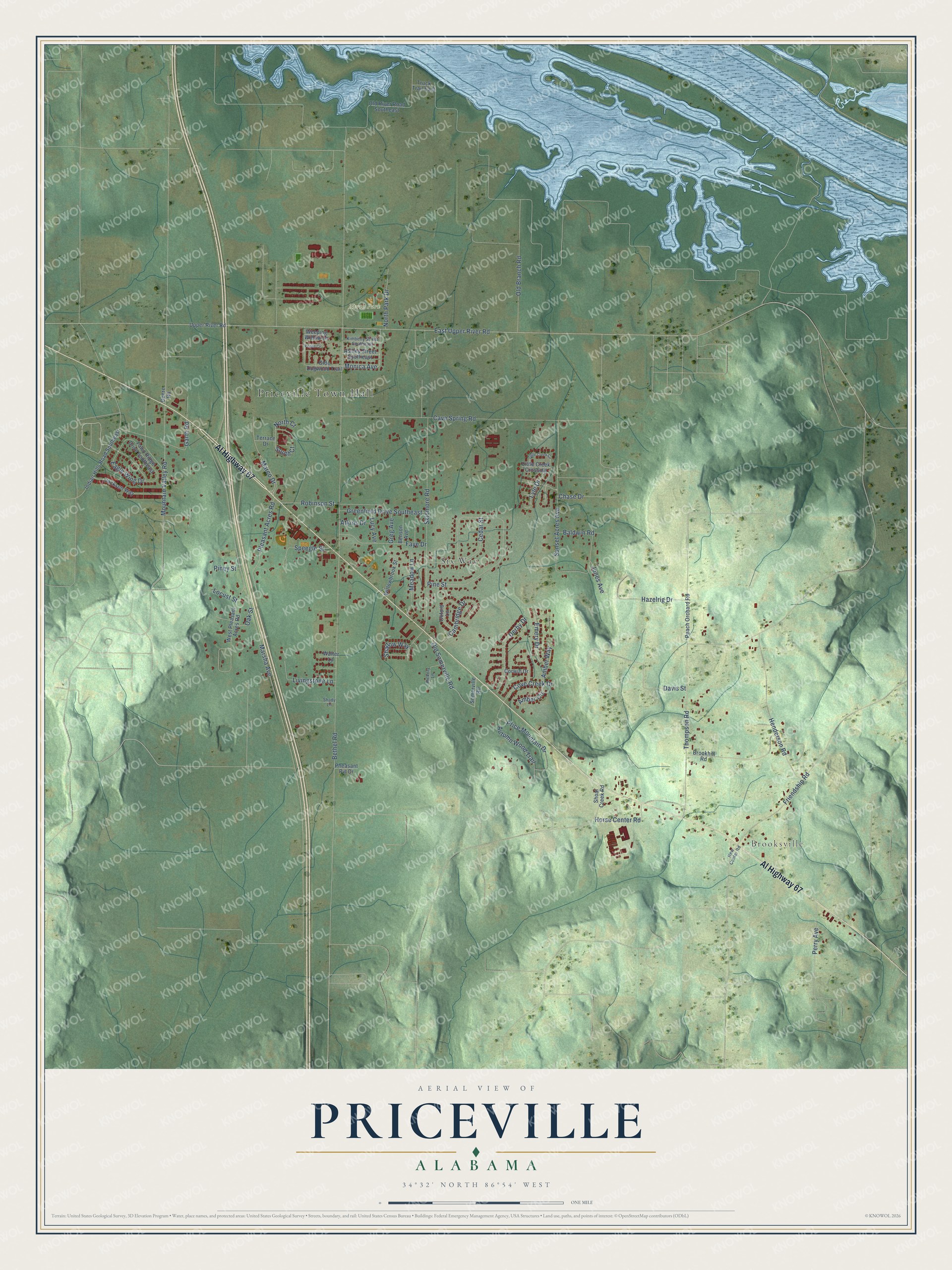 Watermarked full-map preview of Priceville, Alabama
