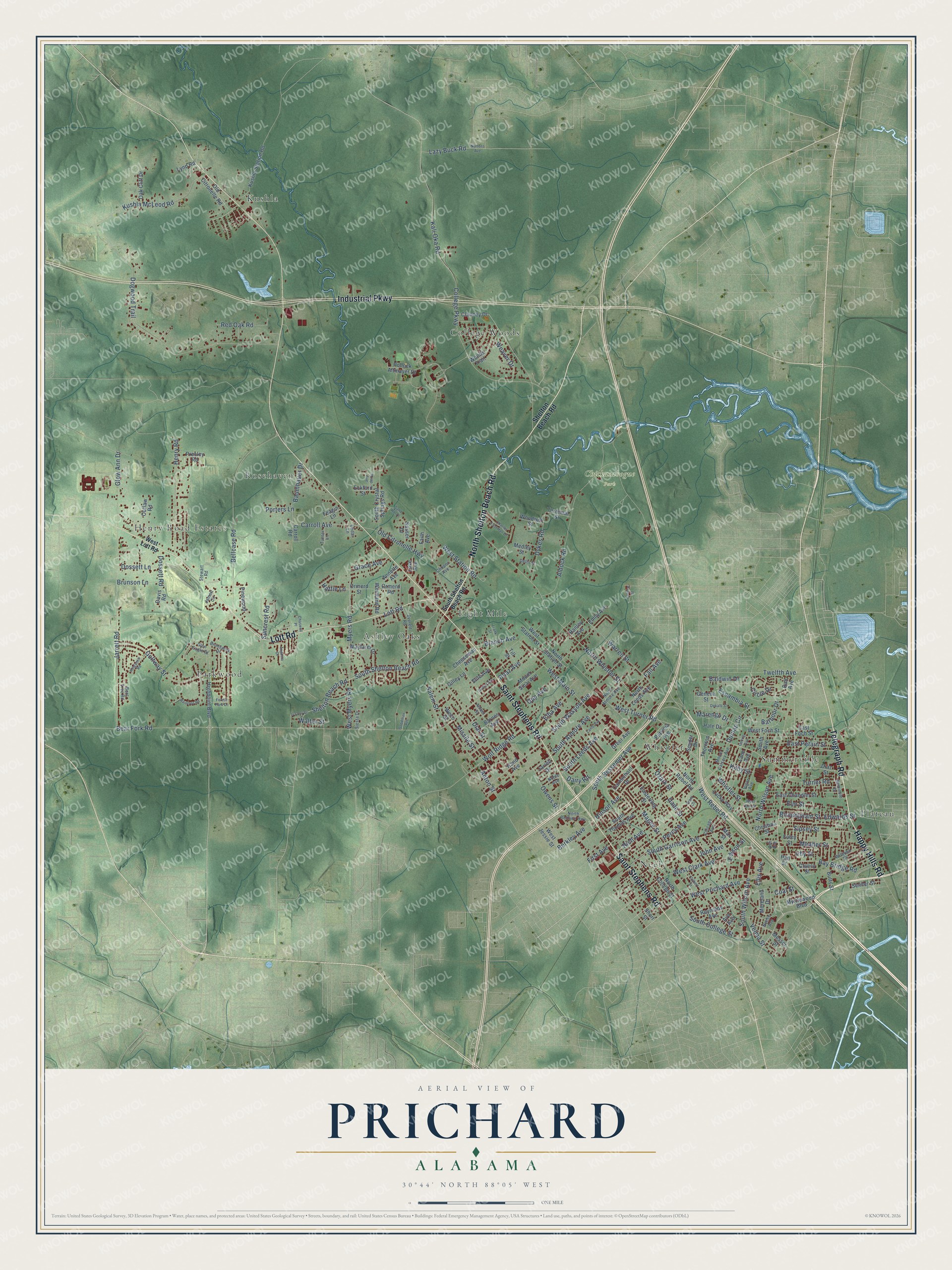 Watermarked full-map preview of Prichard, Alabama