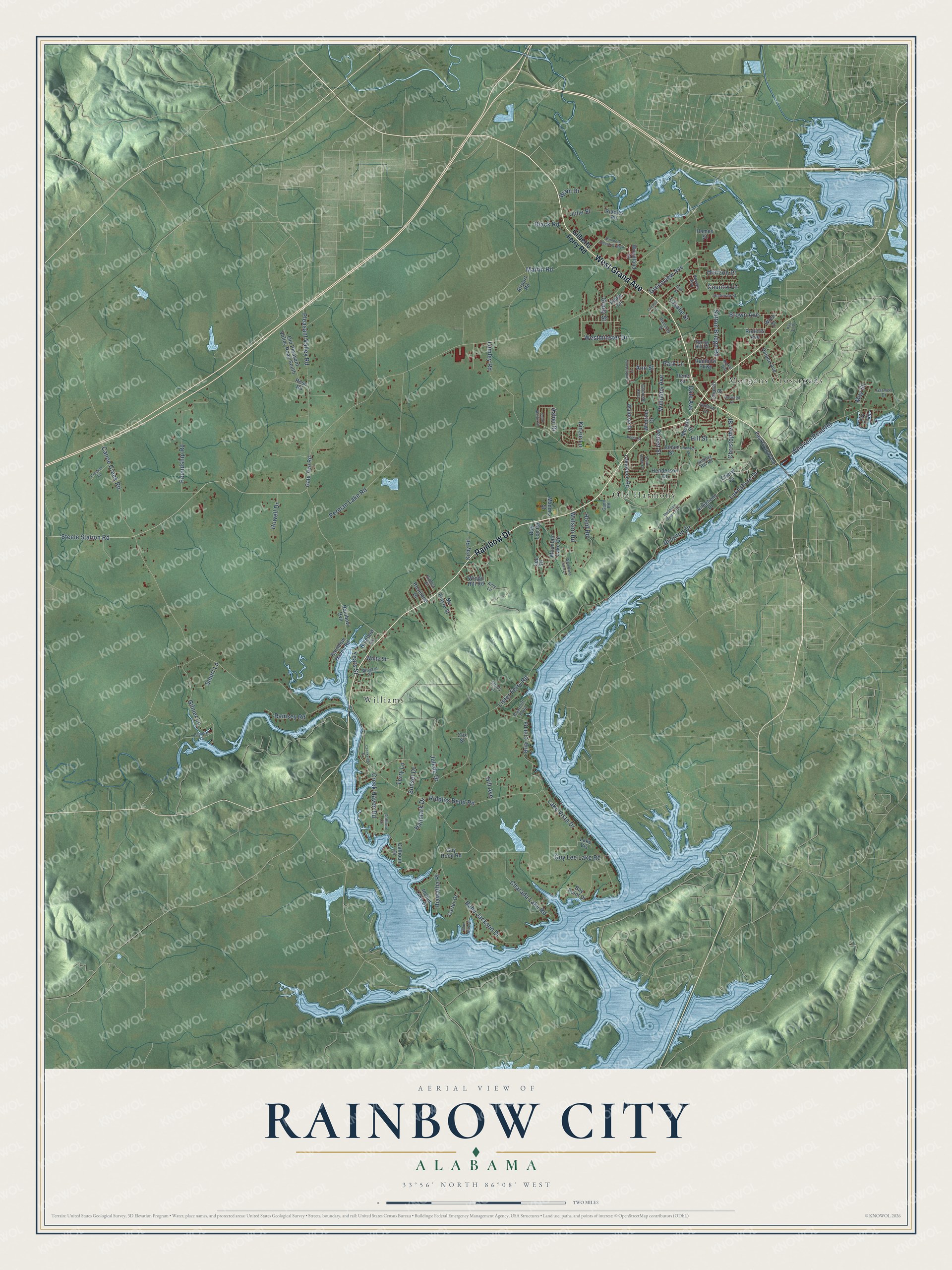 Watermarked full-map preview of Rainbow City, Alabama
