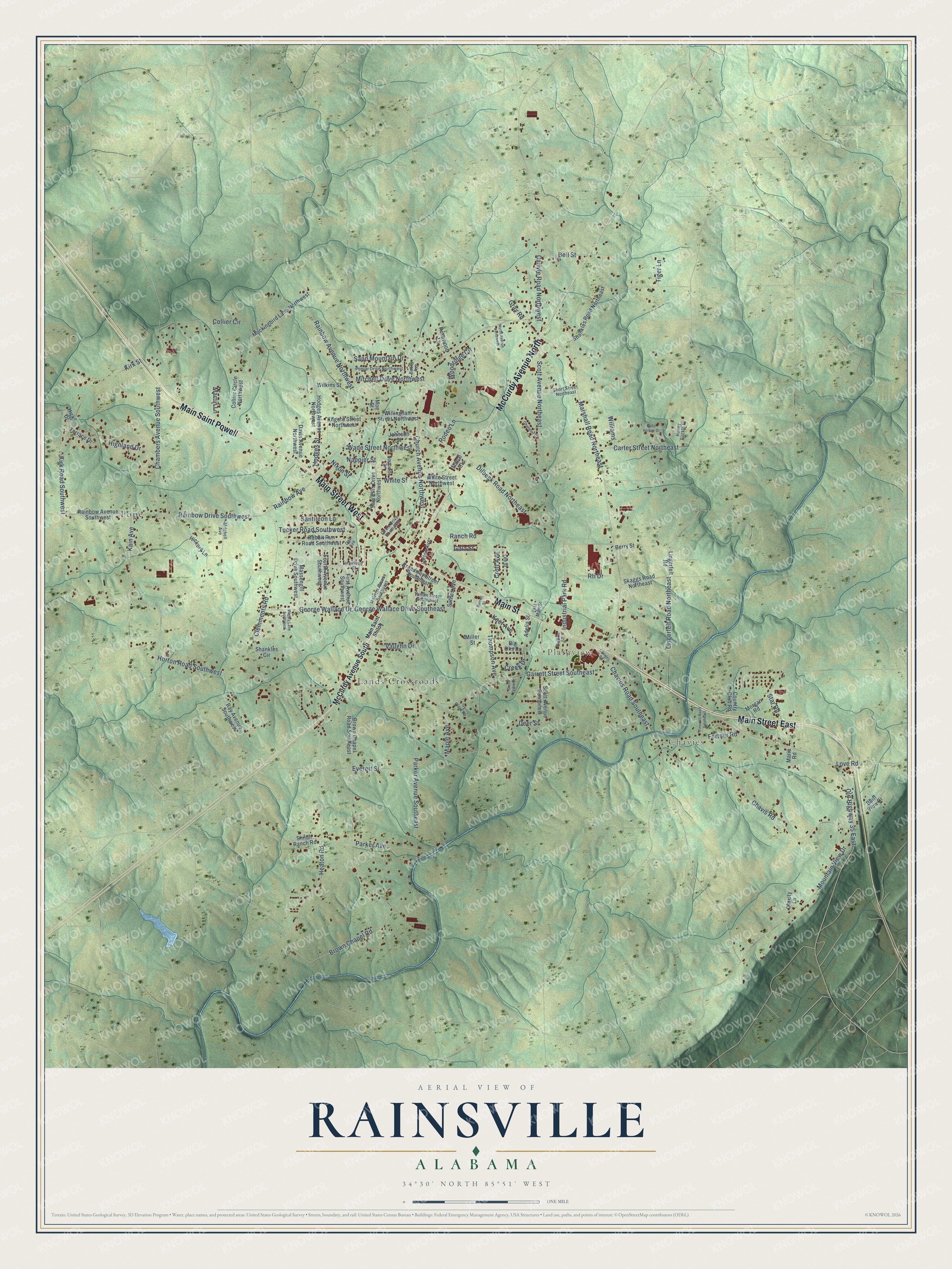 Watermarked full-map preview of Rainsville, Alabama