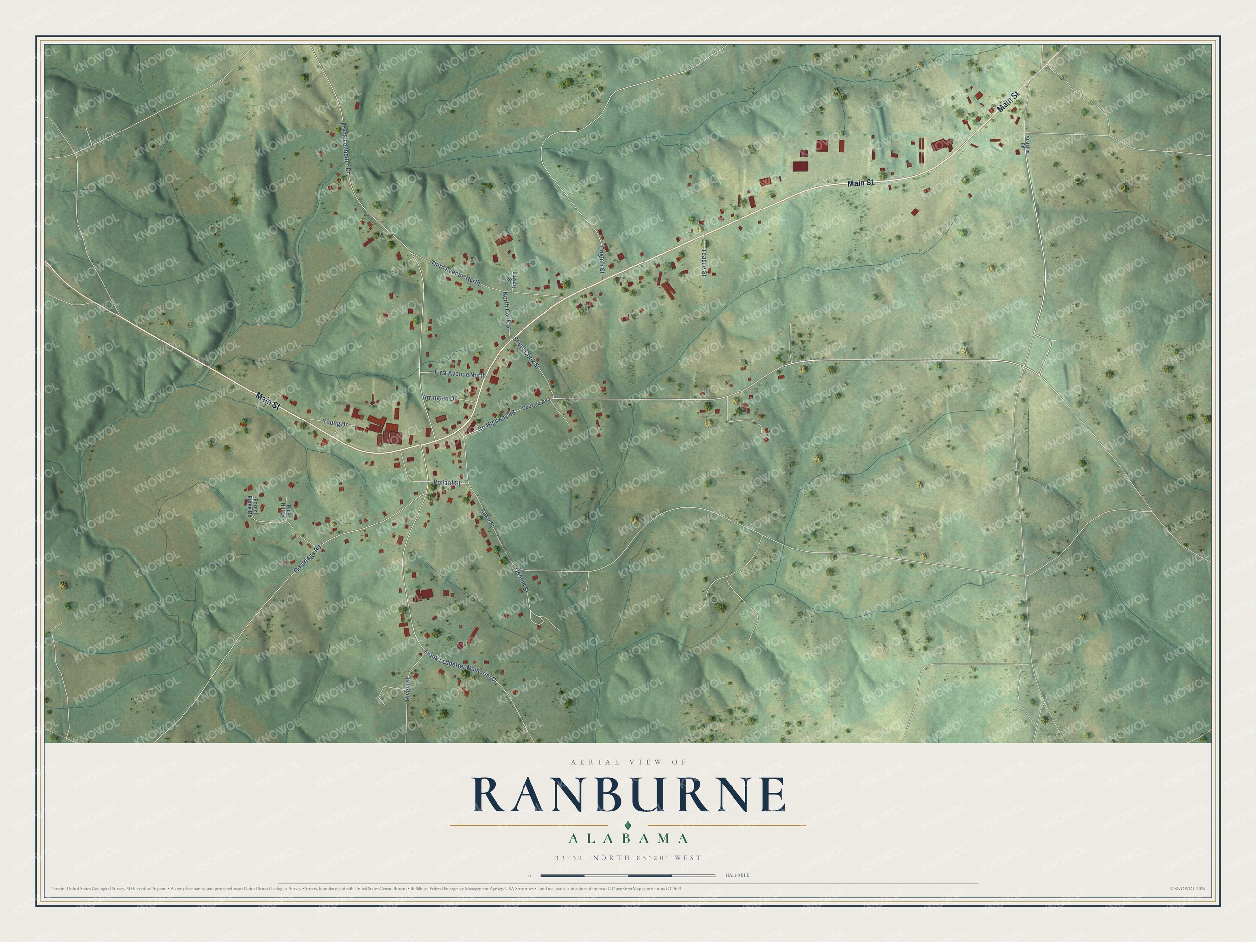 Watermarked full-map preview of Ranburne, Alabama