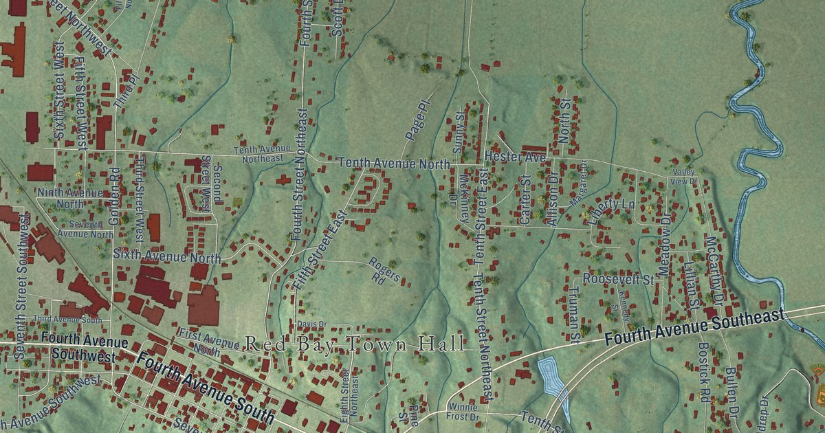 Map of Red Bay, Alabama in 2026
