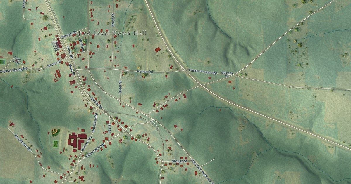 Map of Red Level, Alabama in 2026