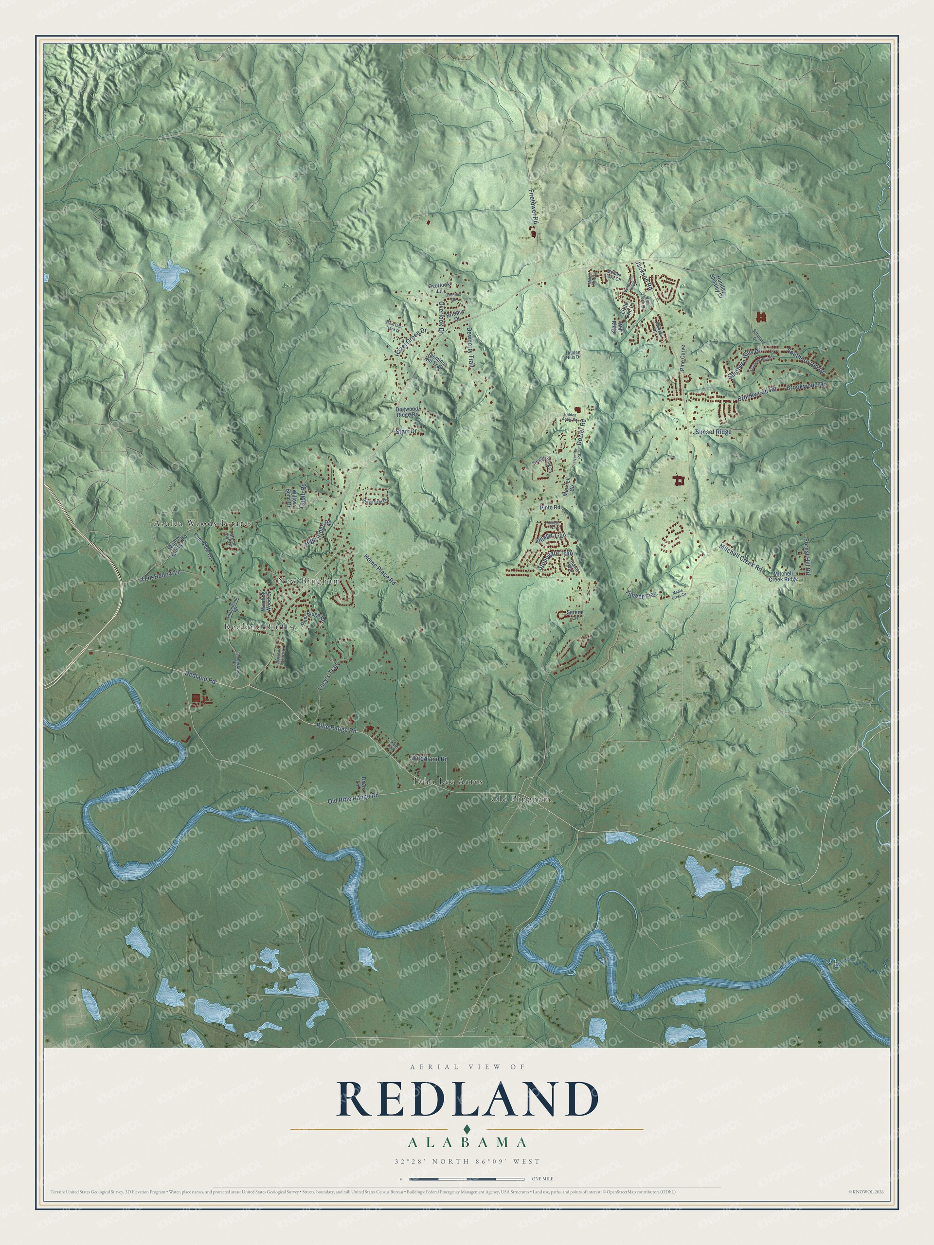 Watermarked full-map preview of Redland, Alabama