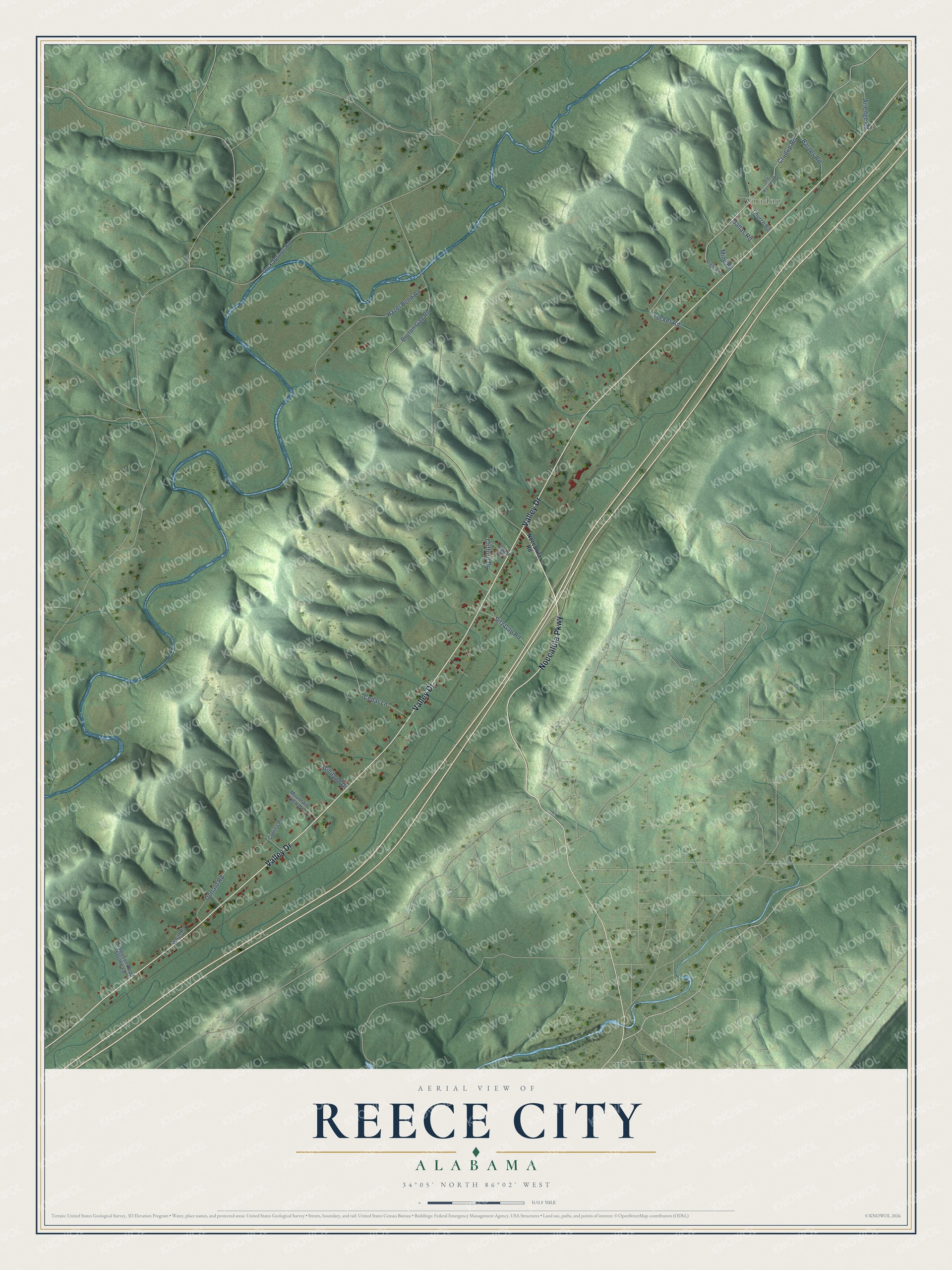 Watermarked full-map preview of Reece City, Alabama