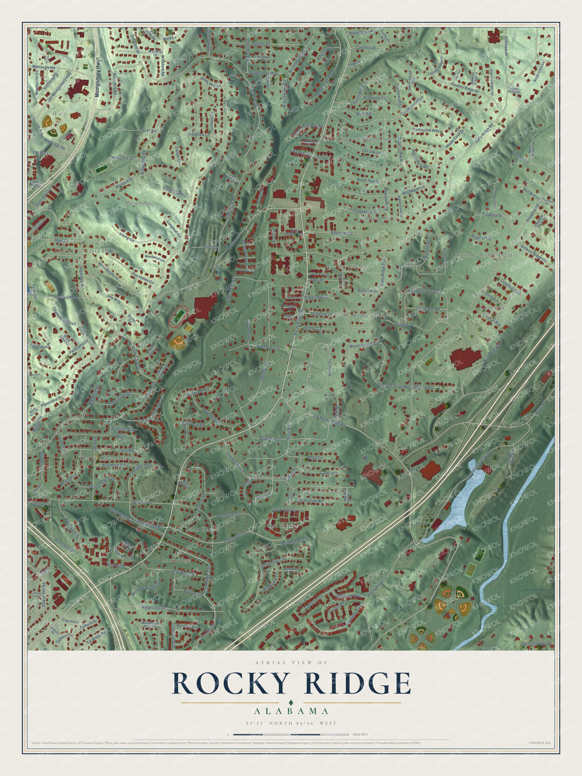 Watermarked full-map preview of Rocky Ridge, Alabama
